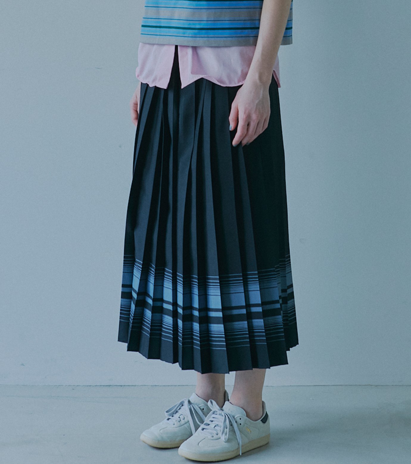 ル シェル ブルー - LE CIEL BLEU | Pleated Skirt w/Multi-Striped