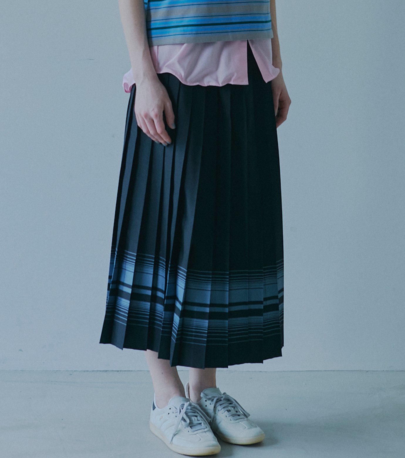 ル シェル ブルー - LE CIEL BLEU | Pleated Skirt w/Multi-Striped