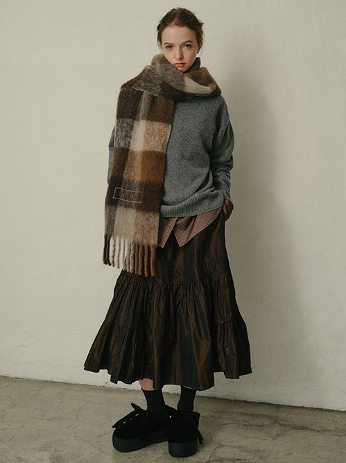 Taffeta Gathered Midi Skirt