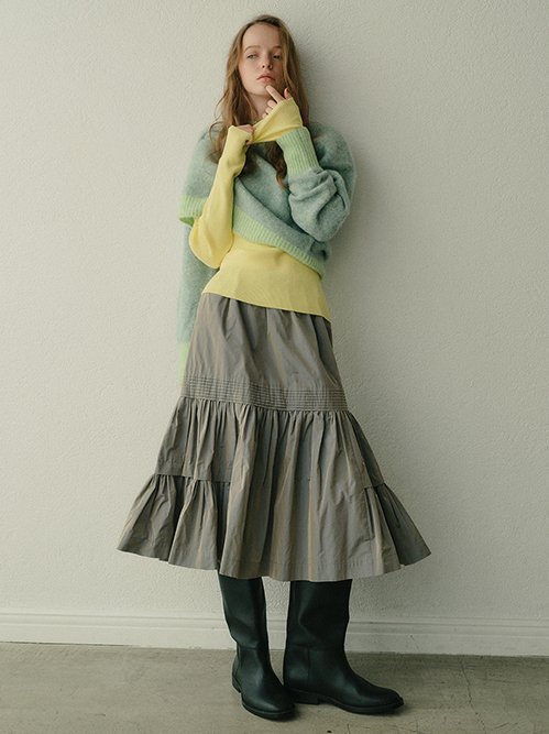 Taffeta Gathered Midi Skirt