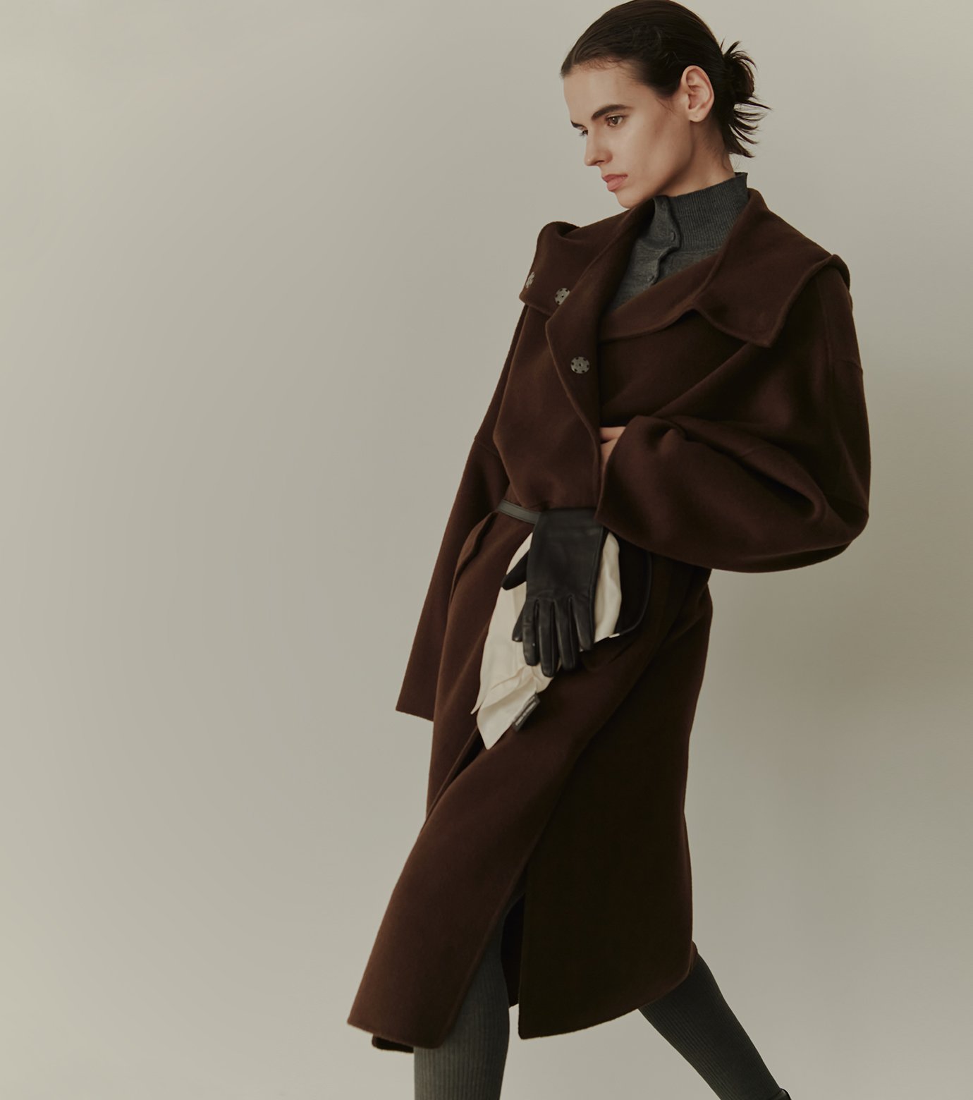 LE CIEL BLEU フード付きダブルフェイスロングコート 36ブラック美品 LE CIEL BLEU｜フードダブルフェイスコート / Hooded Double-Face Coat