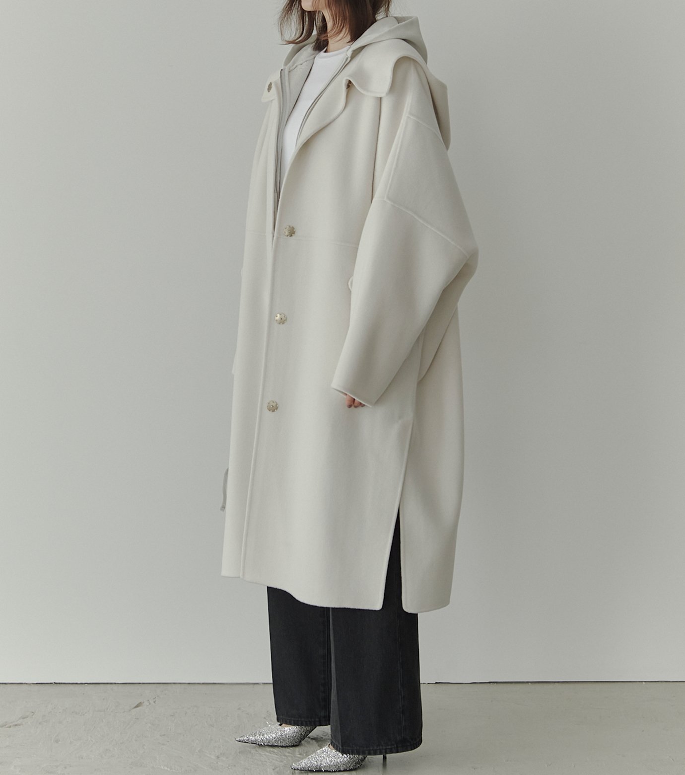 LE CIEL BLEU アイボリー Hooded Over COAT 36 LE CIEL BLEU（ルシェルブルー）の「フードオーバーコート