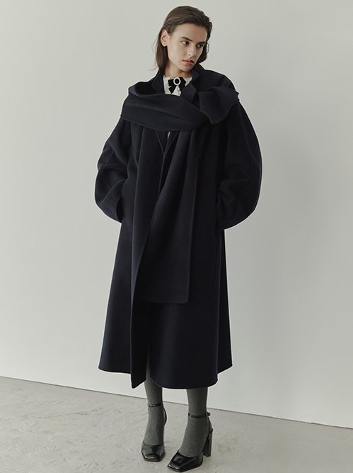 Double-Face Wrap Coat w/Matching Scarf