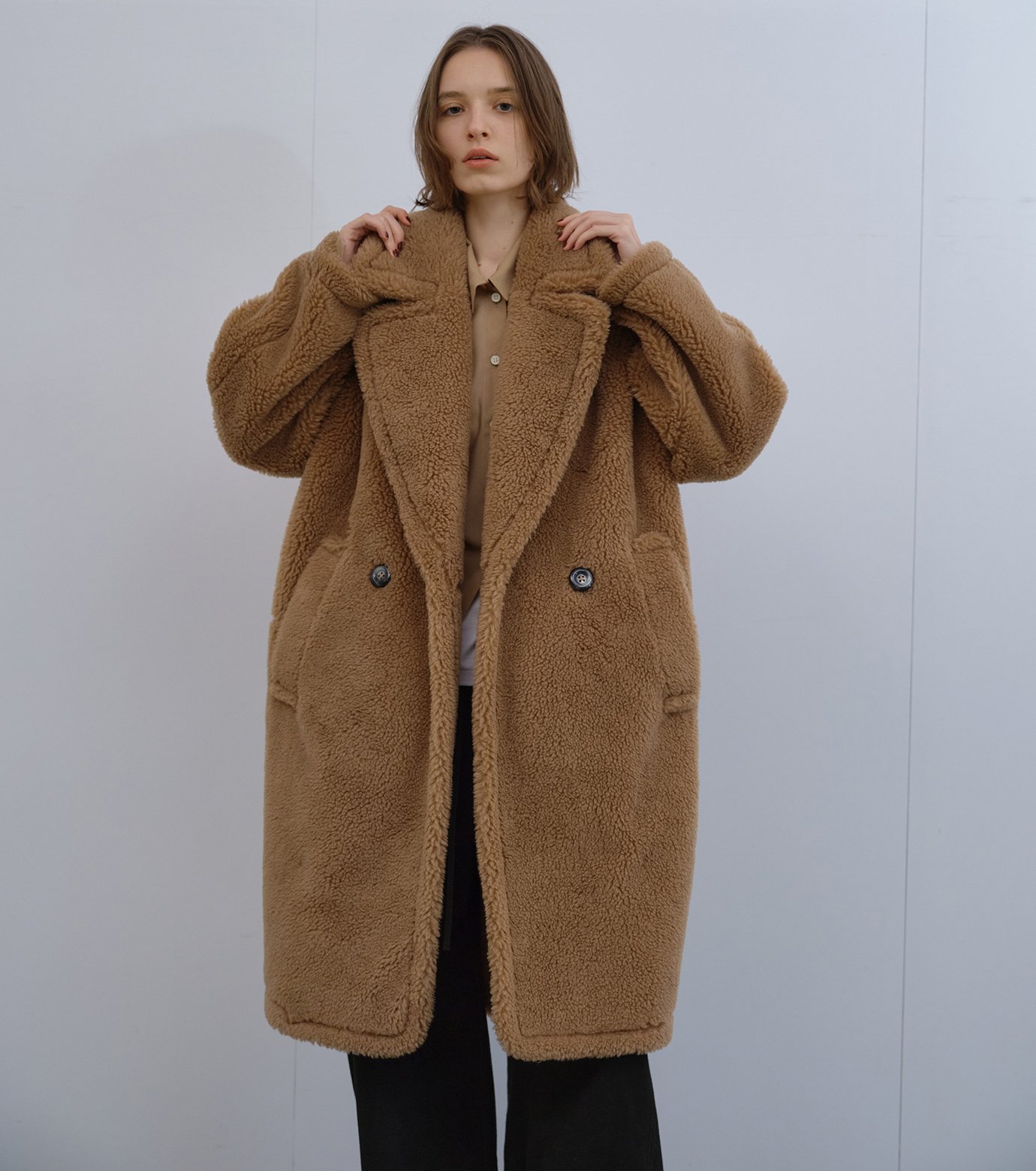 ちびたん LE CIEL BLEU フェイクシアリングコクーンコート LE CIEL BLEU｜フェイクシアリングコクーンコート / Faux Shearling