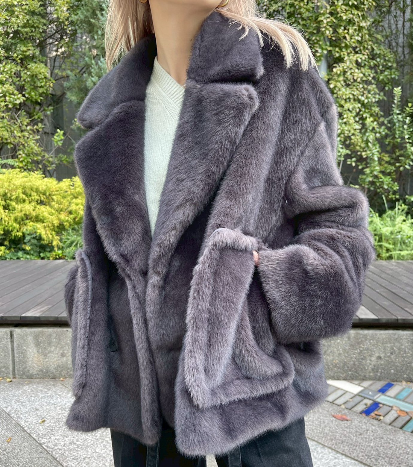 ル シェル ブルー - LE CIEL BLEU | Faux Mink Peacoat-Gray-36の通販