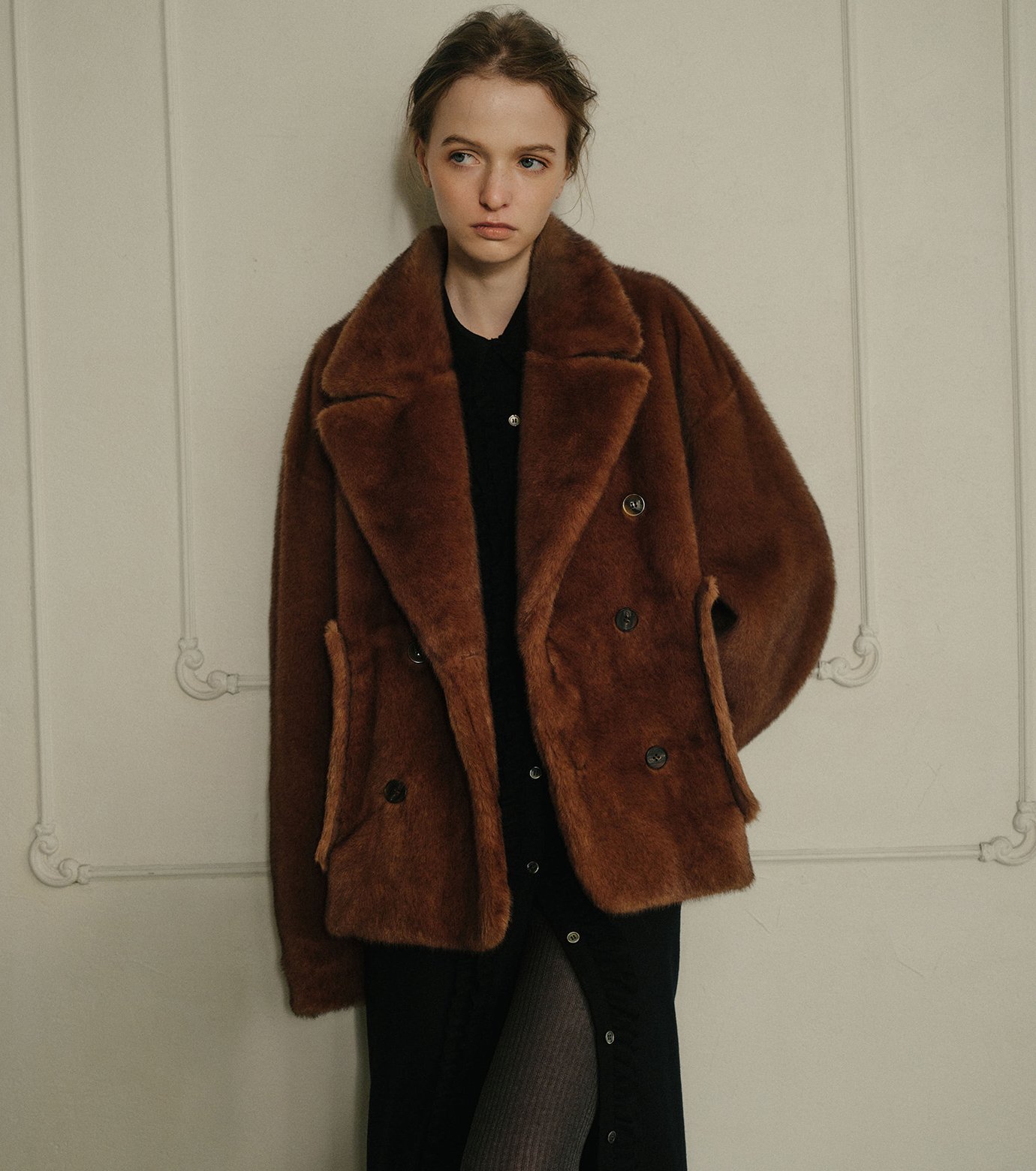 ル シェル ブルー - LE CIEL BLEU | Faux Mink Peacoat-Brown-36の通販