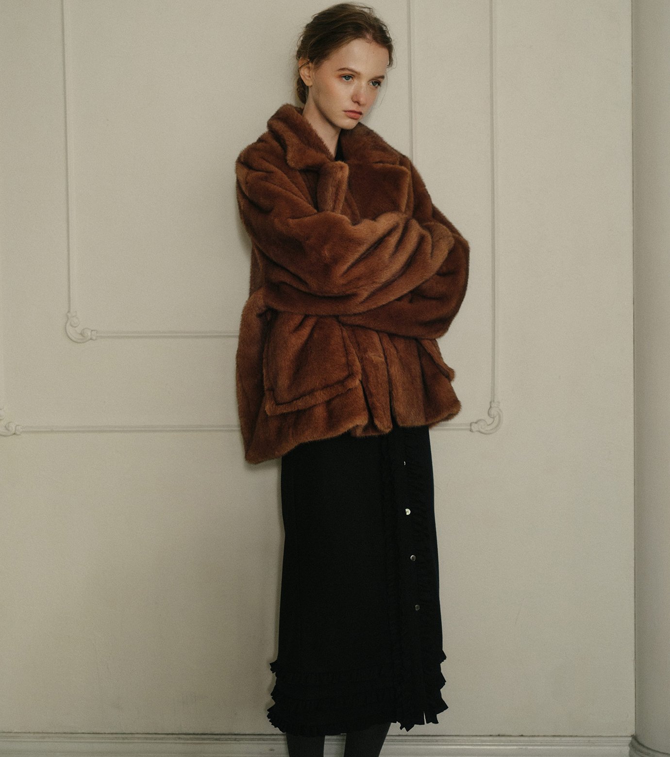 ル シェル ブルー - LE CIEL BLEU | Faux Mink Peacoat-Brown-36の通販