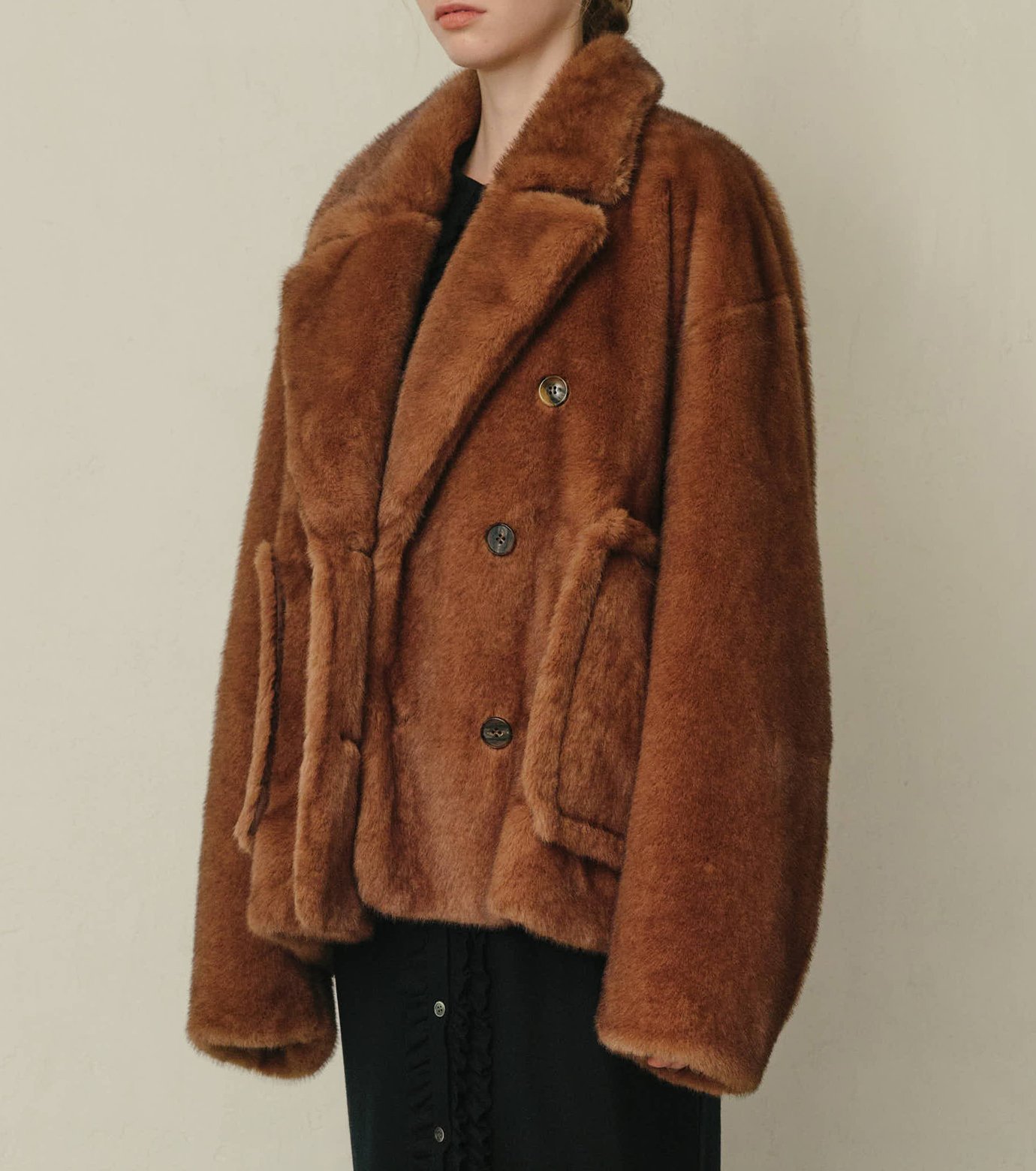 ル シェル ブルー - LE CIEL BLEU | Faux Mink Peacoat-Brown-36の通販