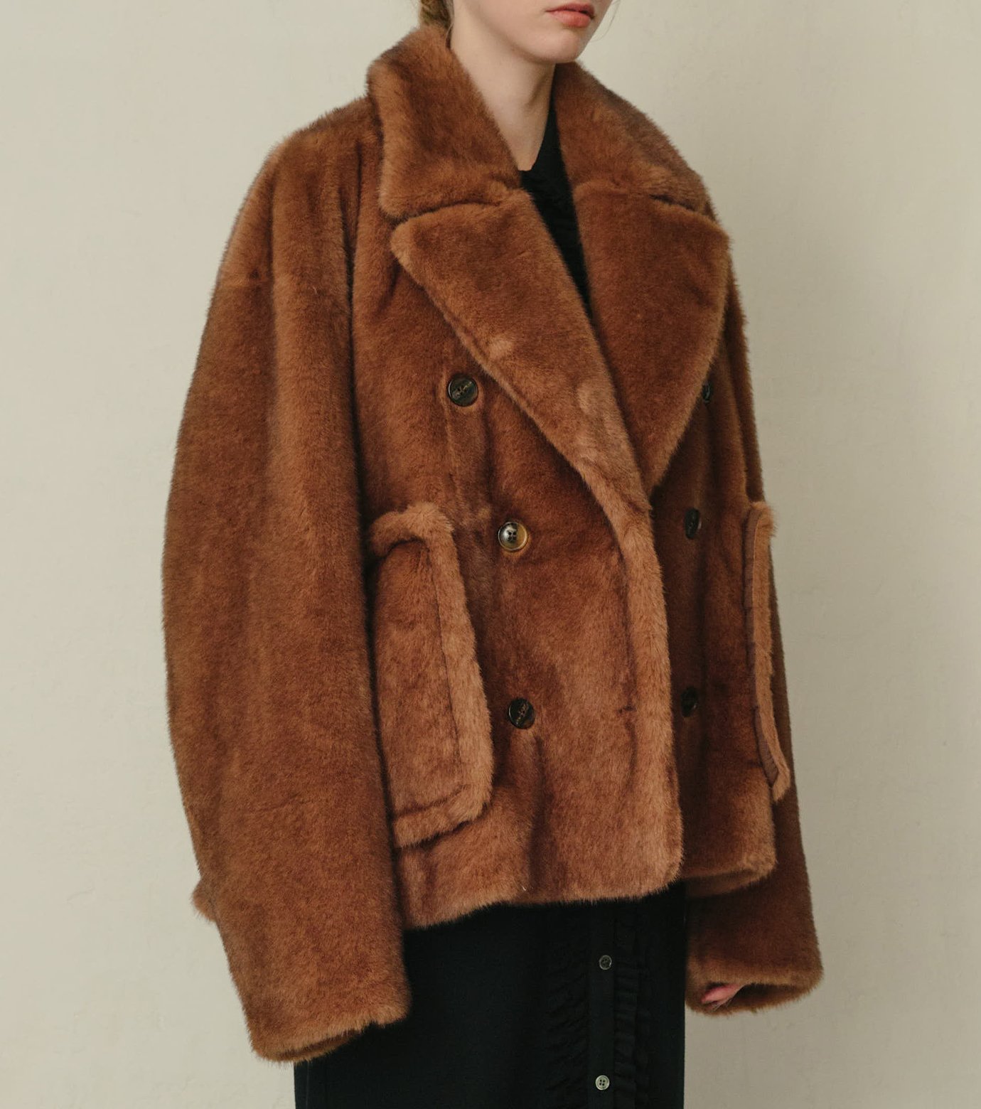 ル シェル ブルー - LE CIEL BLEU | Faux Mink Peacoat-Brown-36の通販