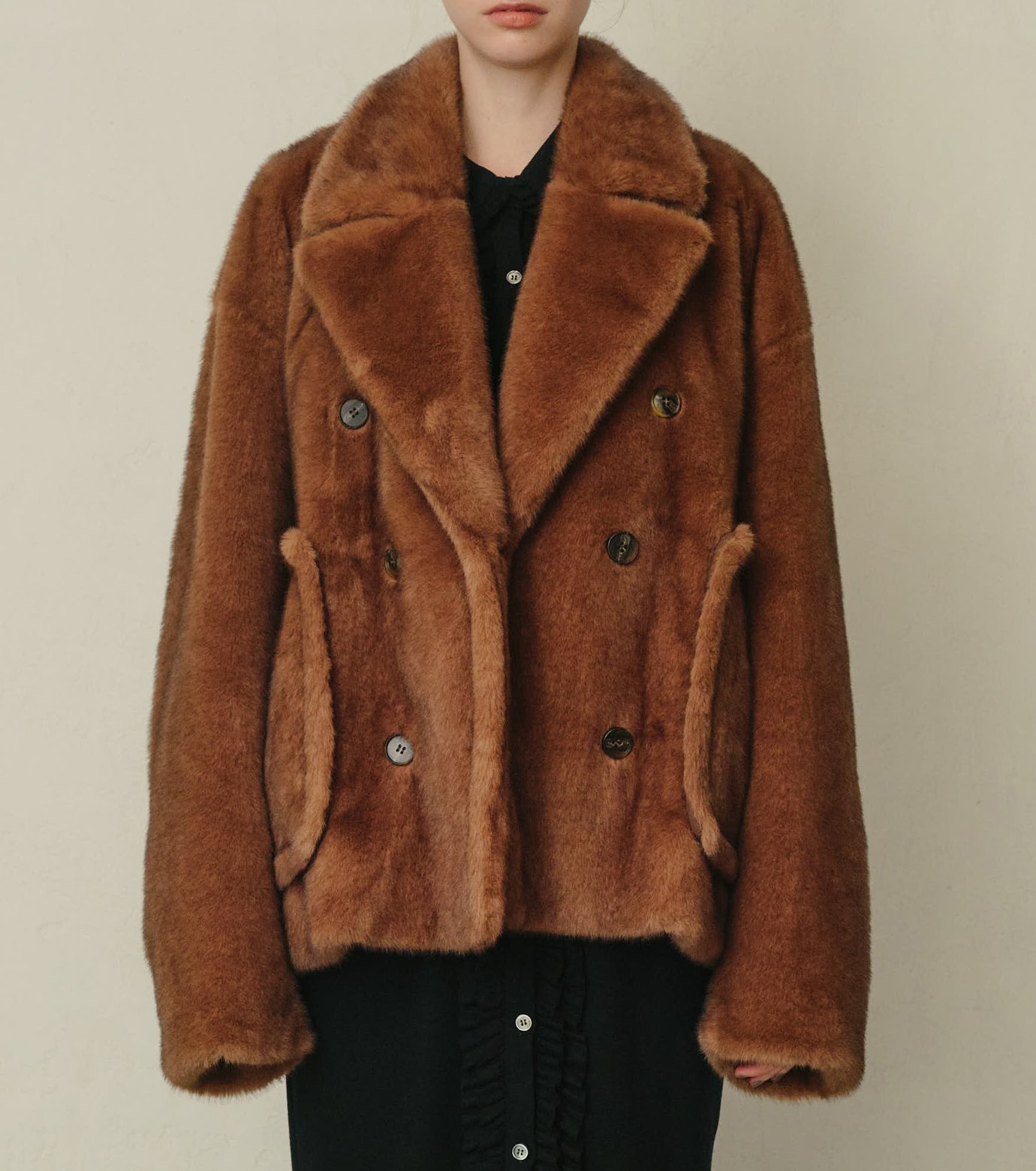 ル シェル ブルー - LE CIEL BLEU | Faux Mink Peacoat-Brown-36の通販