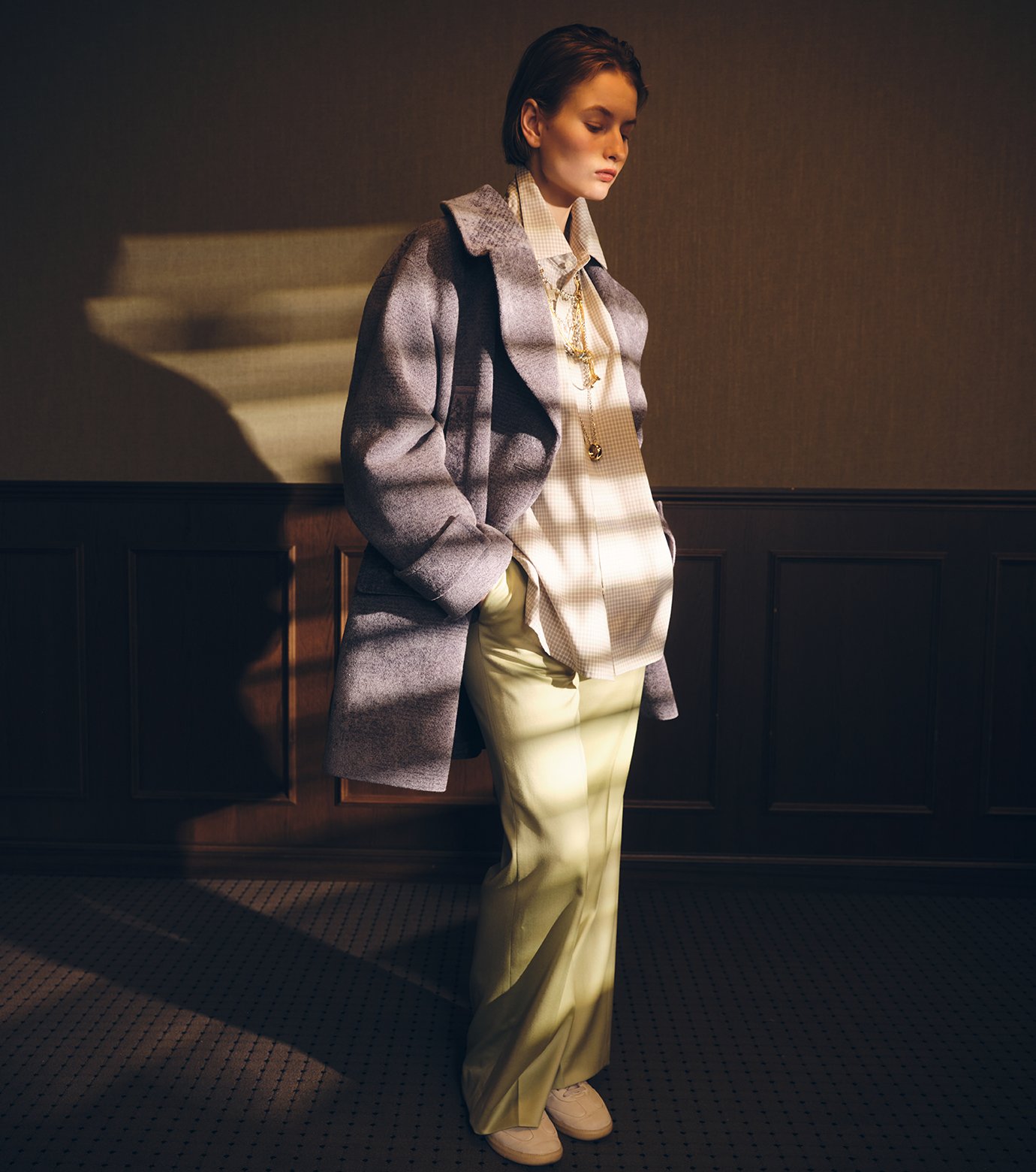 アイレネ - IRENENNE | Wool Satin Straight Pants-Light