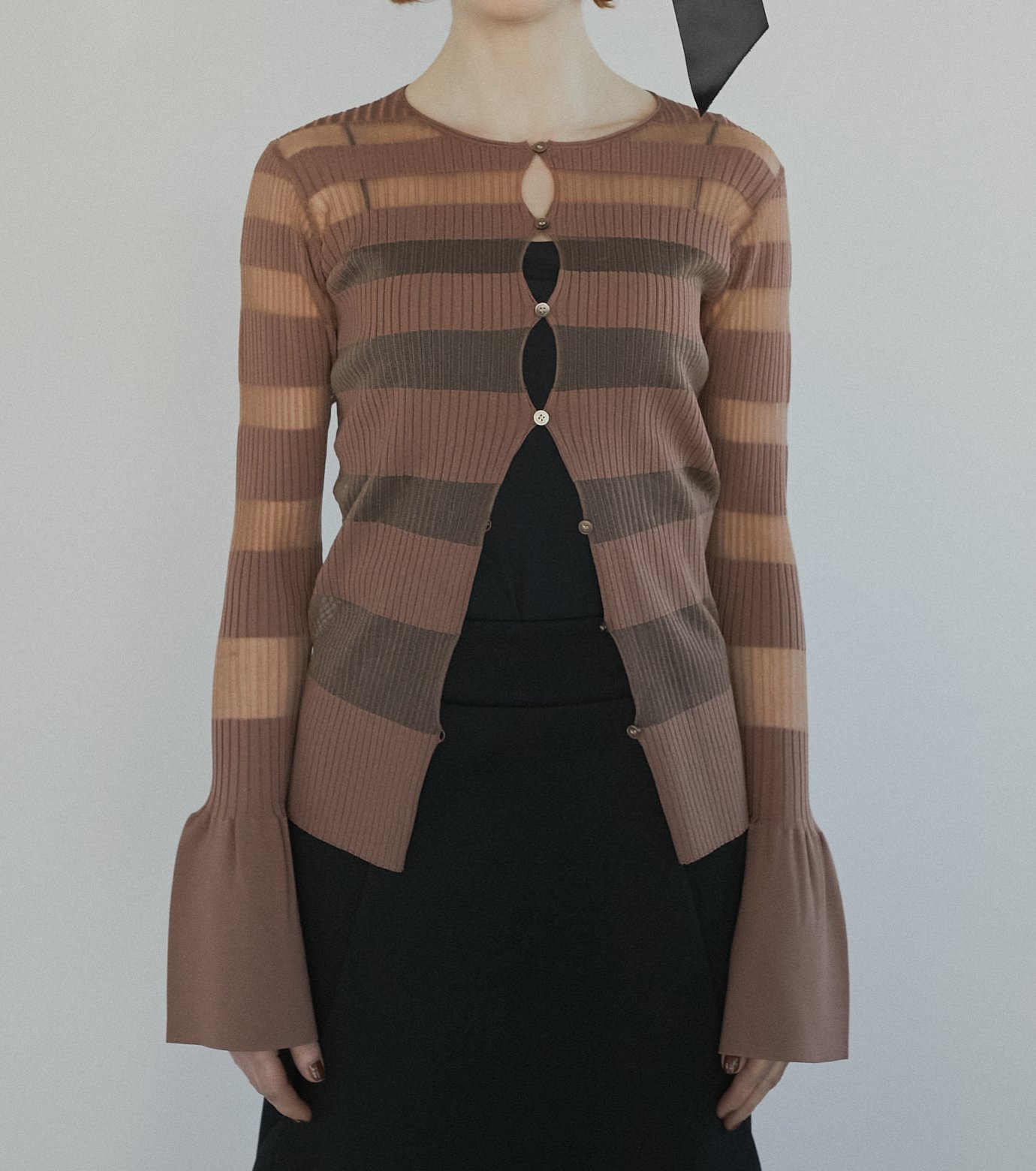【国内発送】 LE - ブルー シェル ル CIEL RESTIR | Stripes Rib Sheer | BLEU トップス