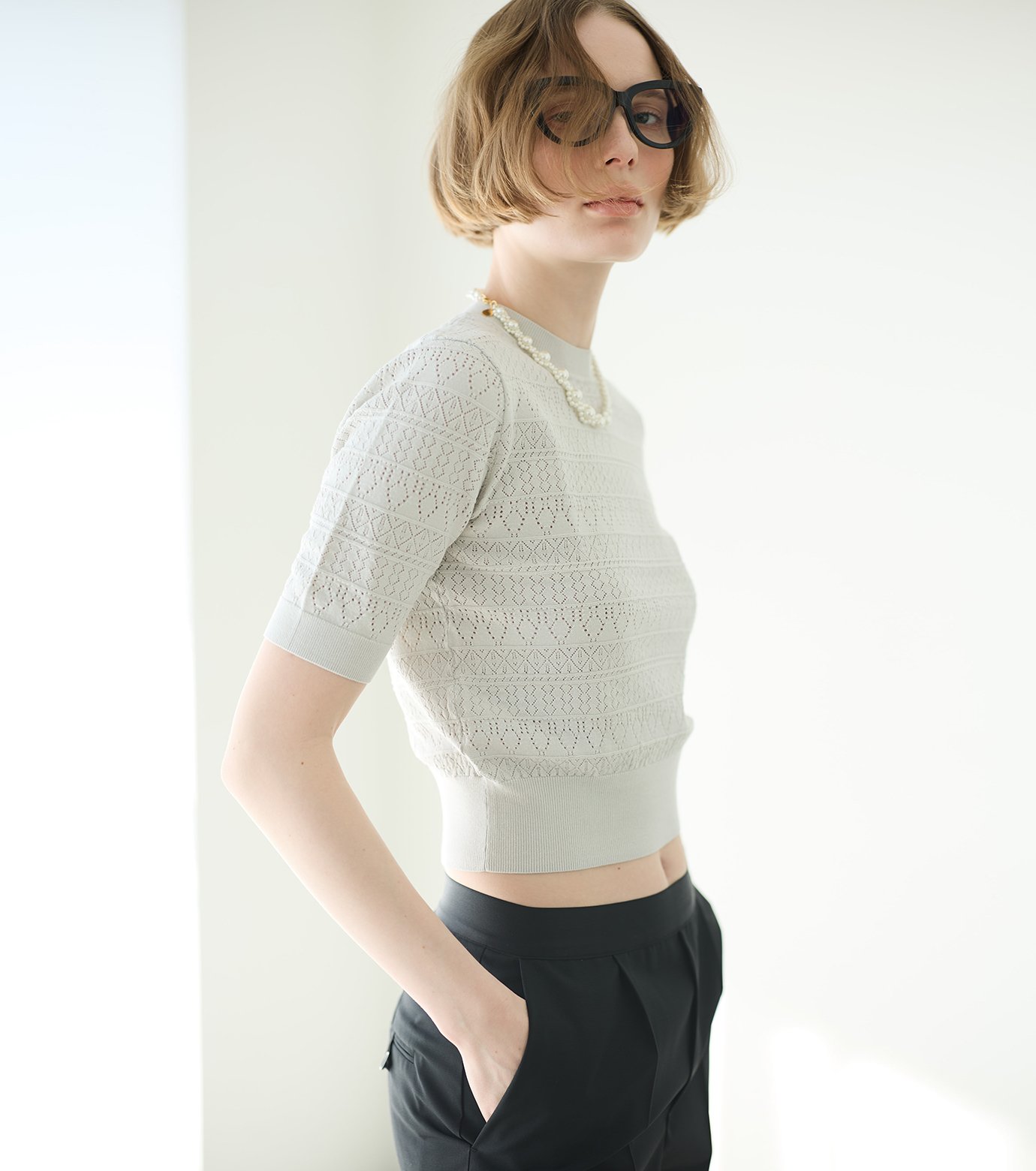 ルシェルブルー　クロップドニット ル シェル ブルー - LE CIEL BLEU | Compact Knit Top-Light