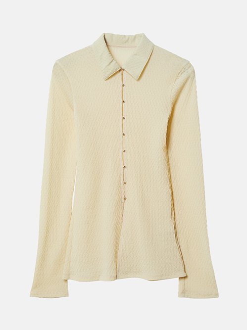 LE CIEL BLEU★メッシュポロシャツ アイボリー ルシェルブルー美品 LE CIEL BLEU（ルシェルブルー）の「メッシュシアーシャツ