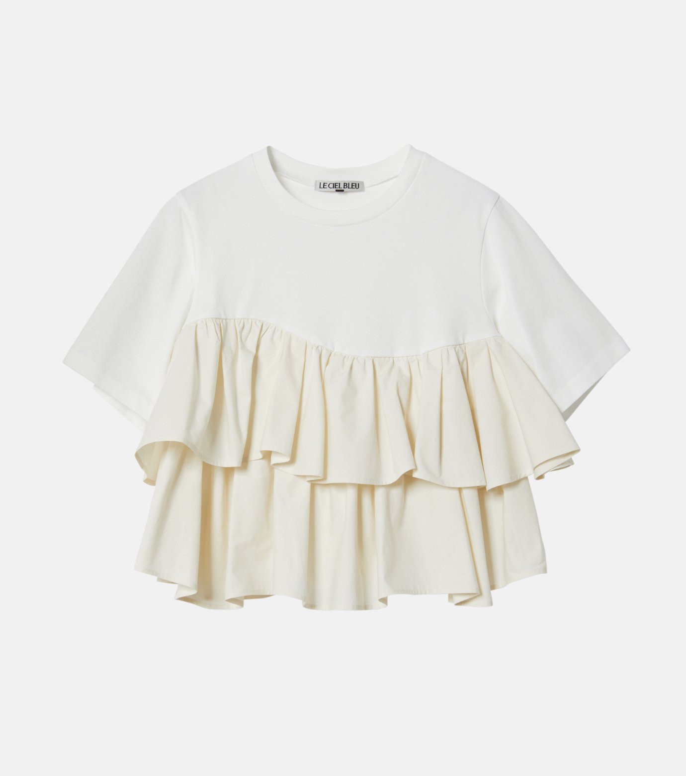 完売アイテム！LE CIEL BLEU ラッフルスリーブウール ブルゾン フリル ル シェル ブルー - LE CIEL BLEU | Short Ruffle Cut Tops-Off