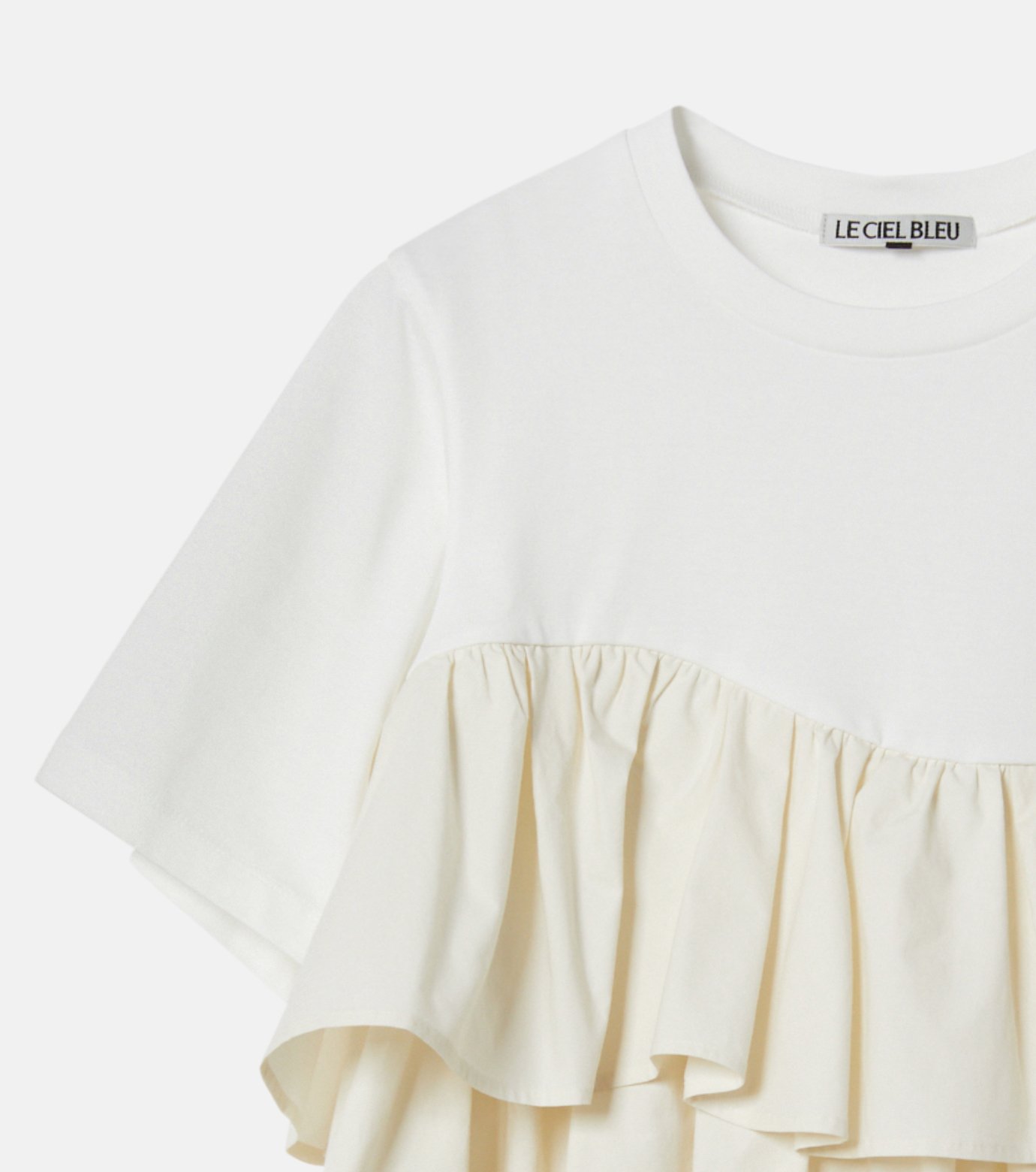 LE CIEL BLEUフリルカットソー ル シェル ブルー - LE CIEL BLEU | Short Ruffle Cut Tops-Off