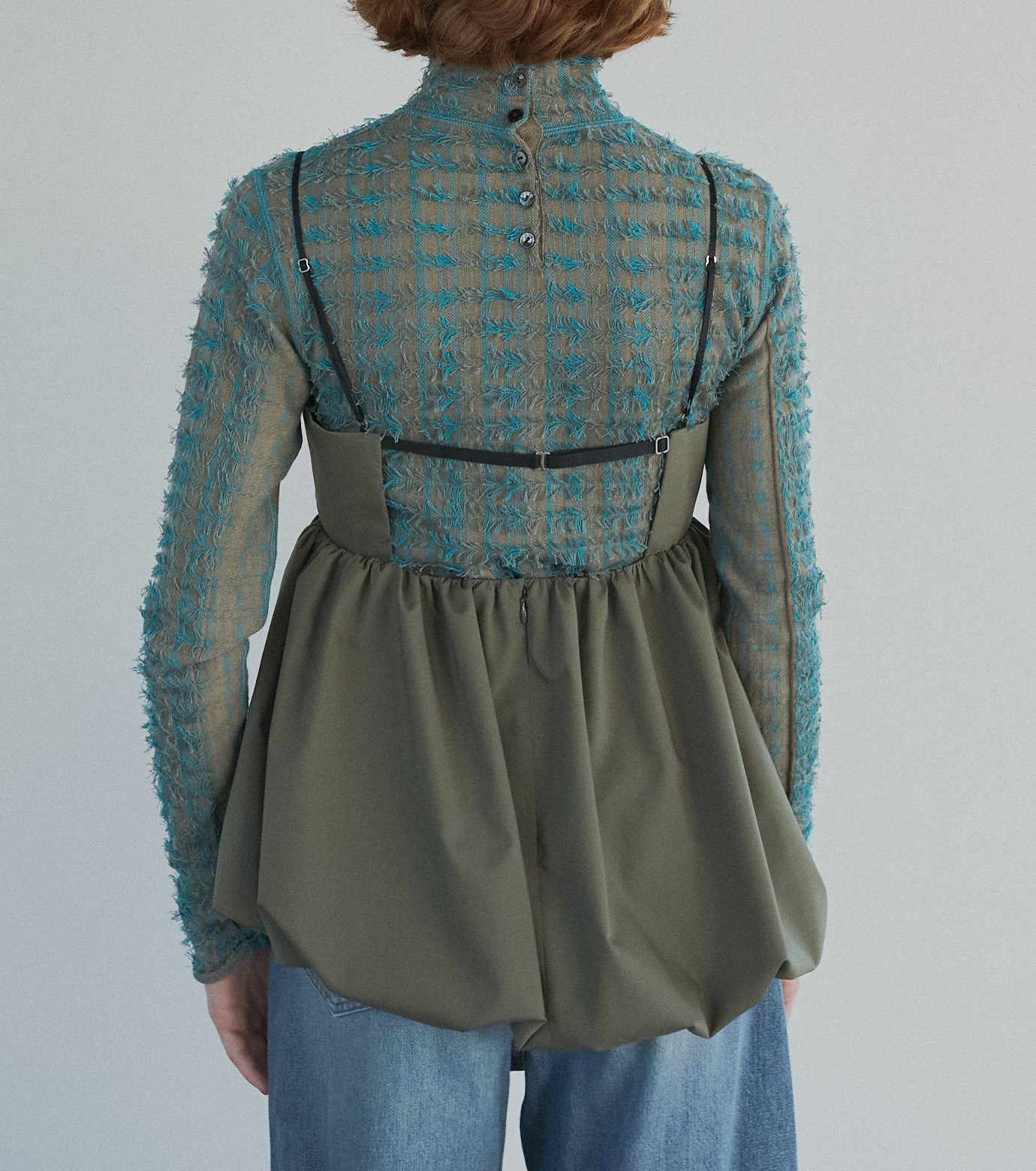 LE CIEL BLEU Check Peplum Top Navy Blue Plaid Top - Long Sleeve