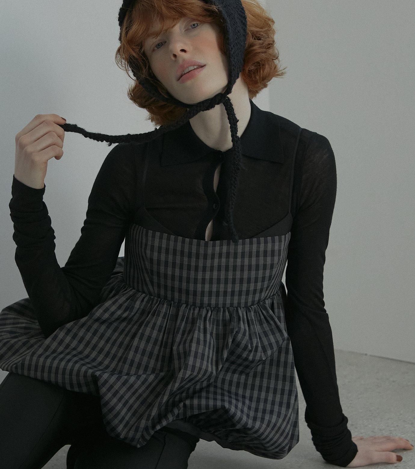 ル シェル ブルー - LE CIEL BLEU | Check Peplum Top-Black-36