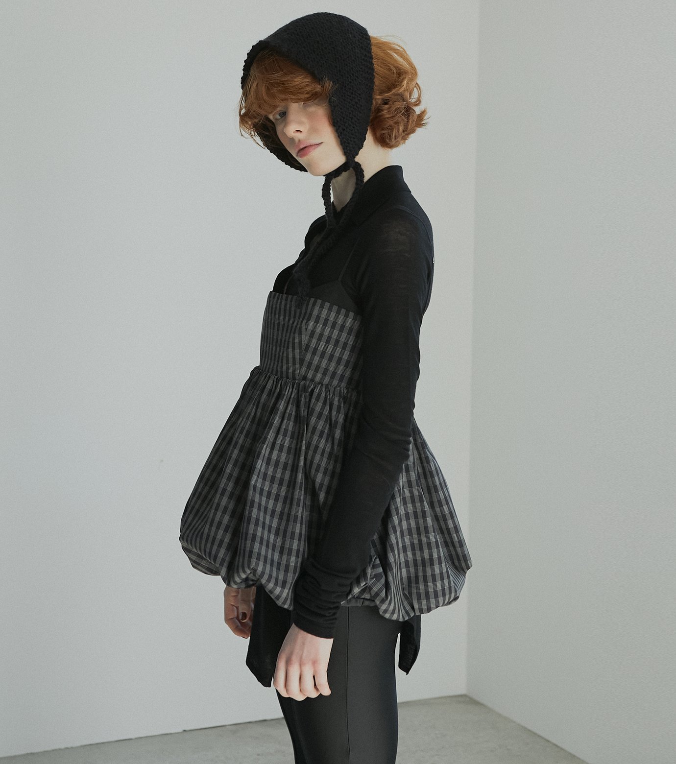 ル シェル ブルー - LE CIEL BLEU | Check Peplum Top-Black-36