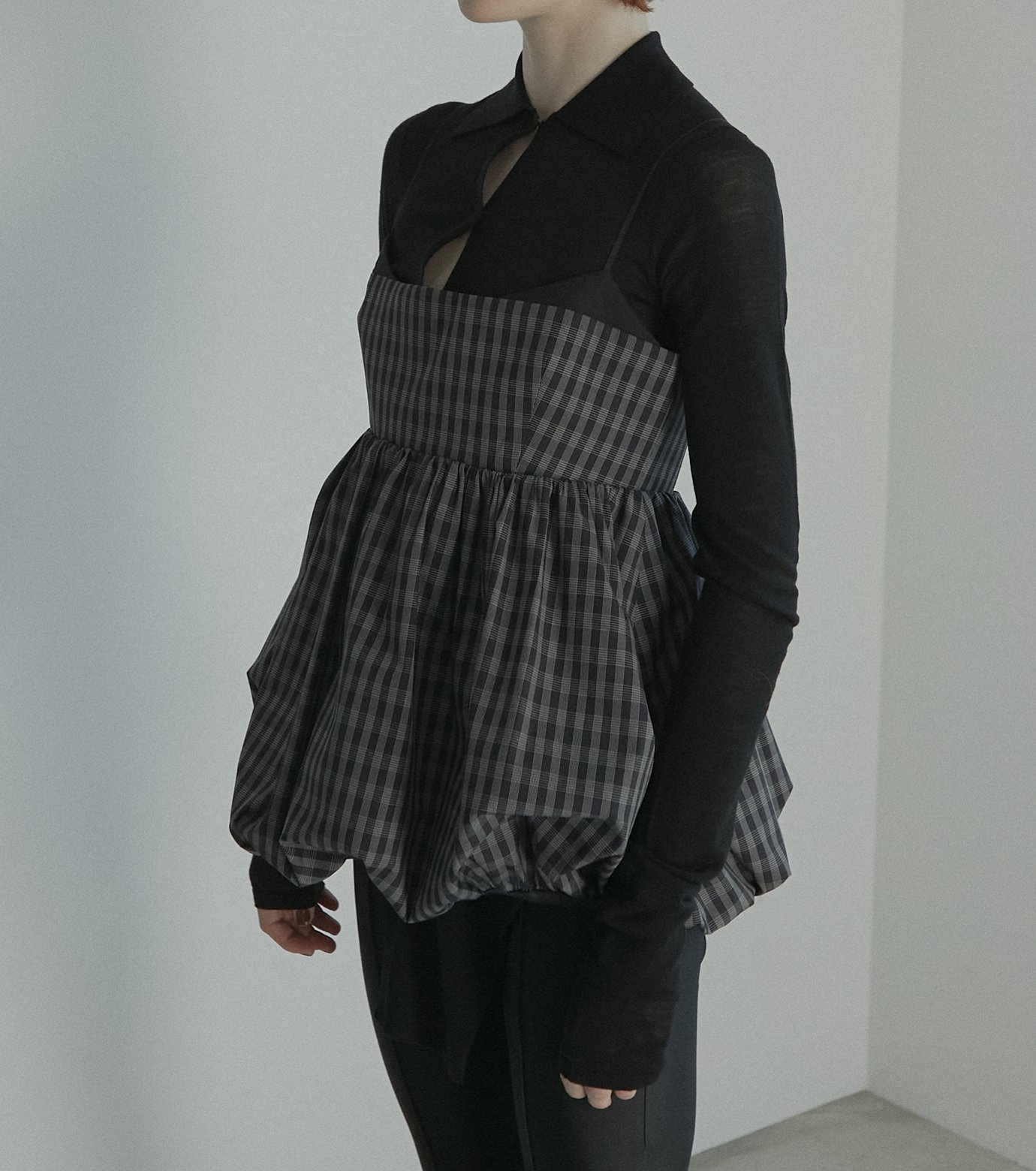 ル シェル ブルー - LE CIEL BLEU | Check Peplum Top-Black-36