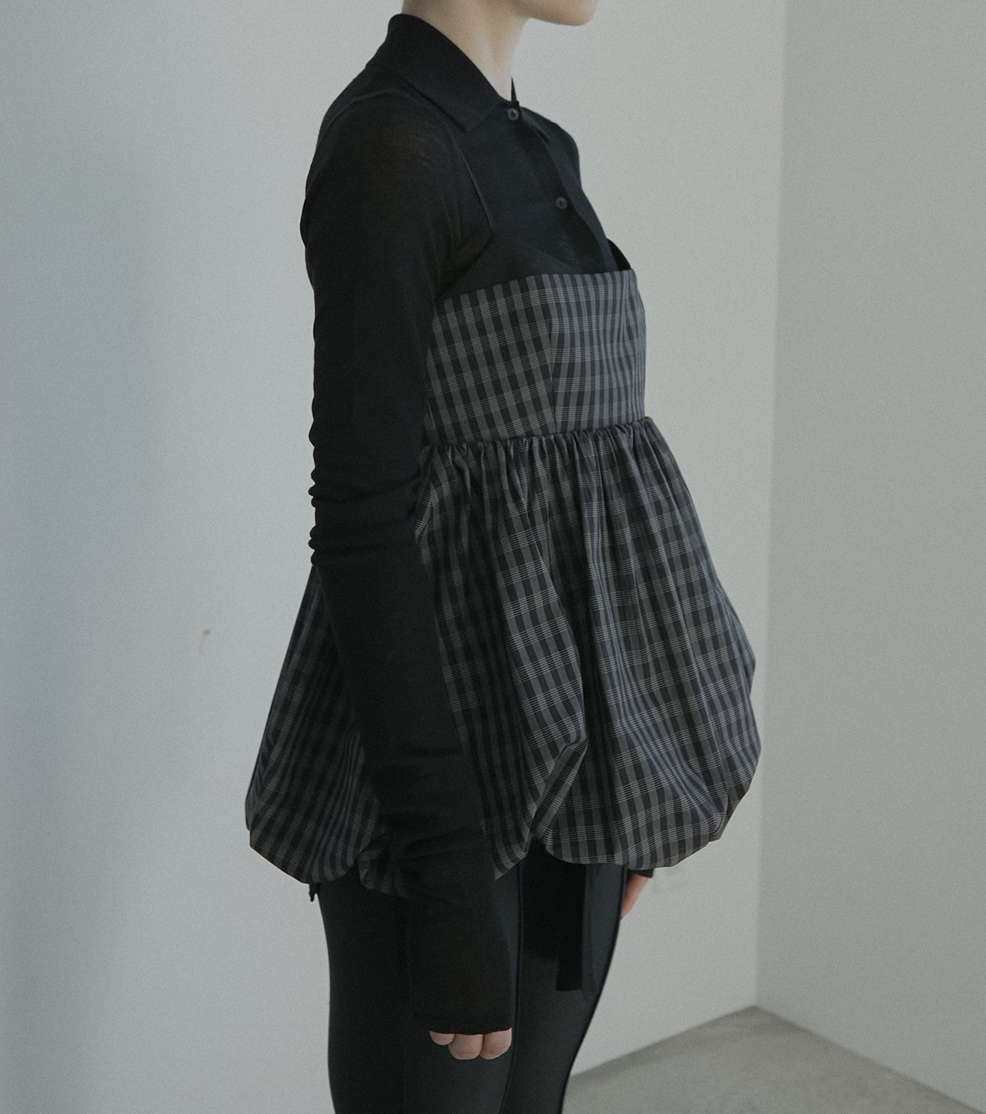 ル シェル ブルー - LE CIEL BLEU | Check Peplum Top-Black-36