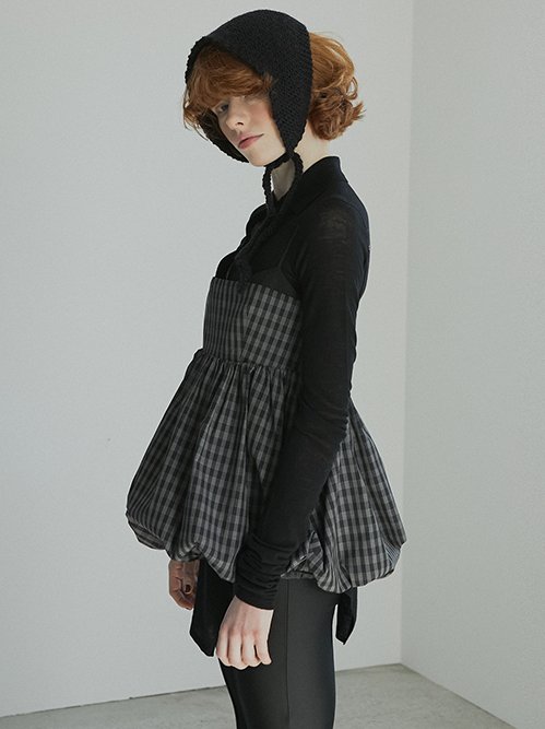 ル シェル ブルー - LE CIEL BLEU | Check Peplum Top-Black-36