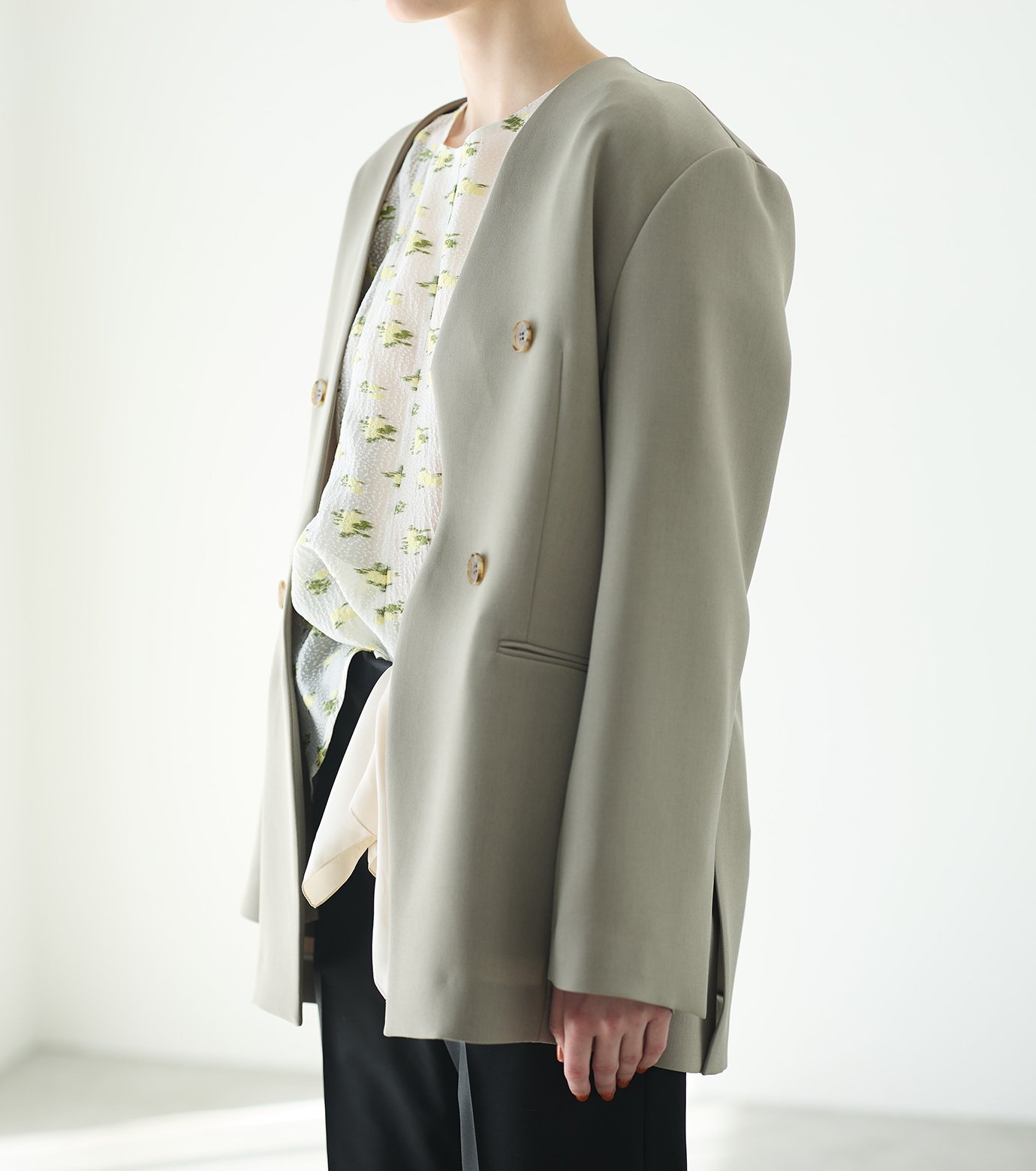 ルシェルブルー　LE CIEL BLEU アウター　ジャンパー　ジャケット ル シェル ブルー - LE CIEL BLEU | Curve Line Blazer-Gray-36