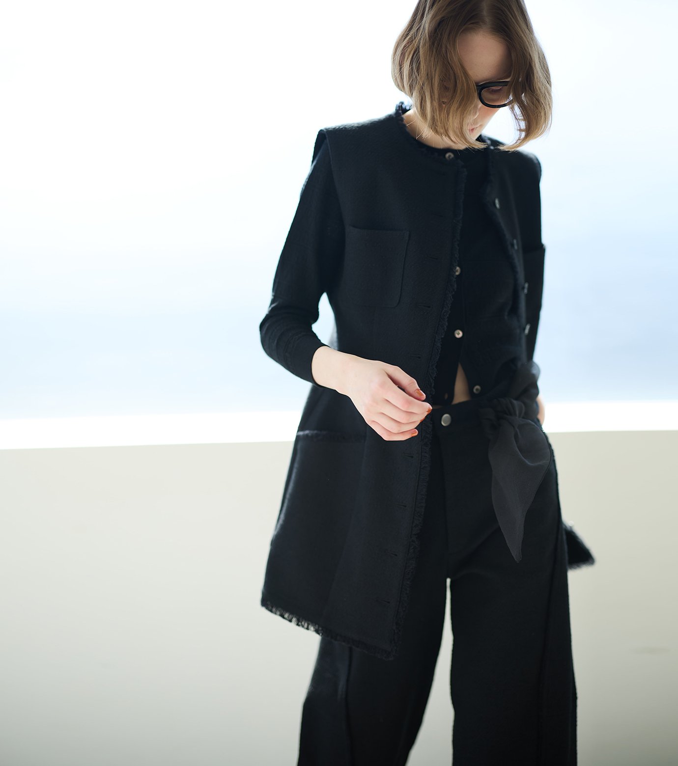 ルシェルブルー　ツイード　ジレ ル シェル ブルー - LE CIEL BLEU | Mix Tweed Gilet-Black-38の