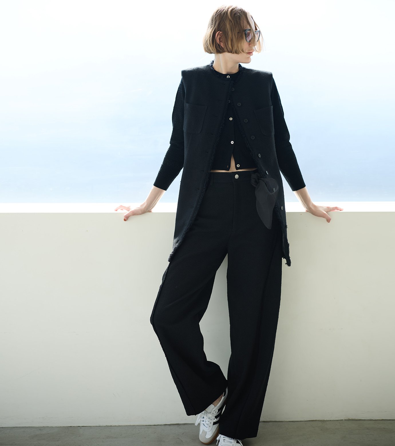 ル シェル ブルー - LE CIEL BLEU | Mix Tweed Gilet-Black-38の