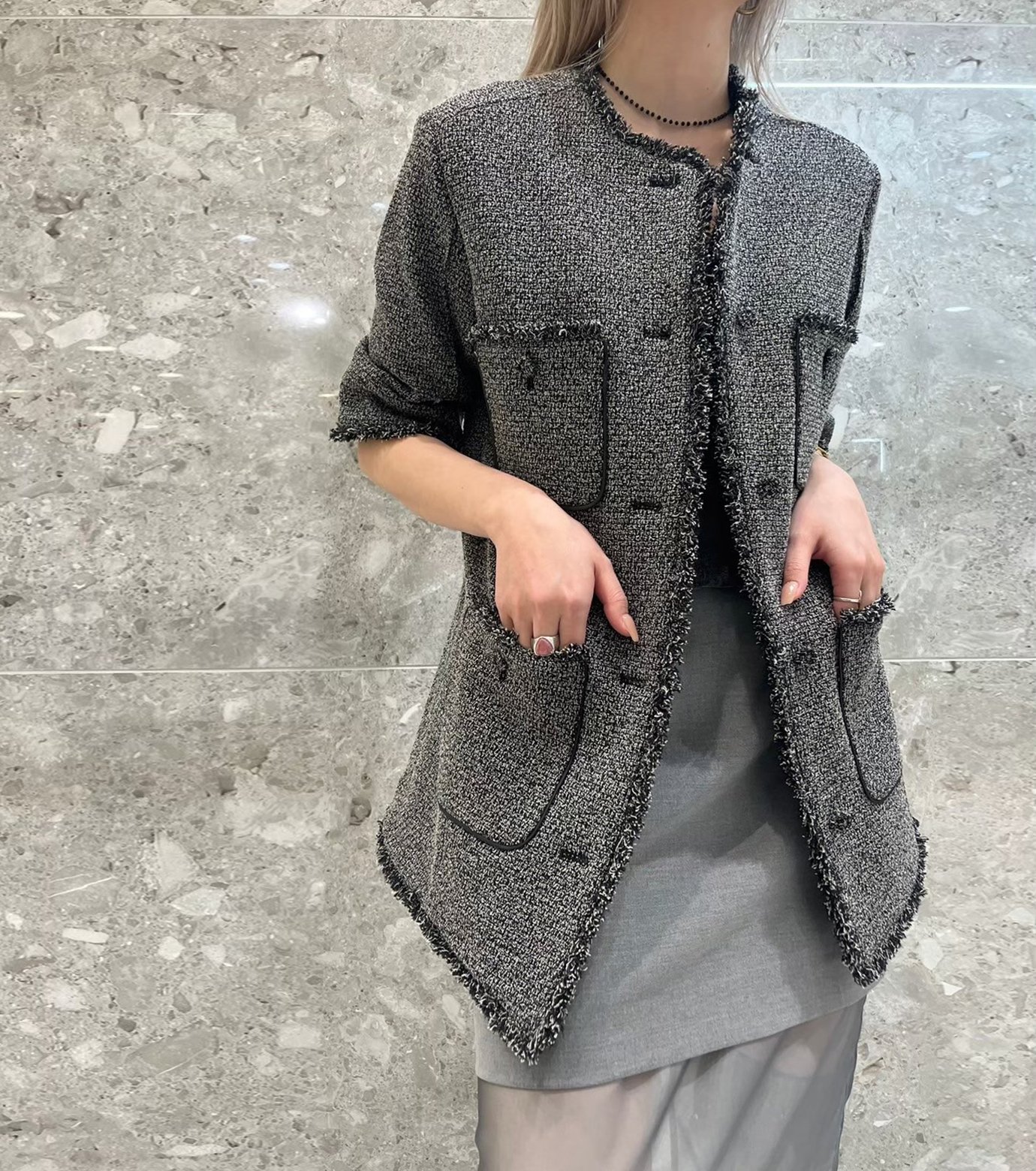 ル シェル ブルー - LE CIEL BLEU | Tweed Jacket-Black-36の