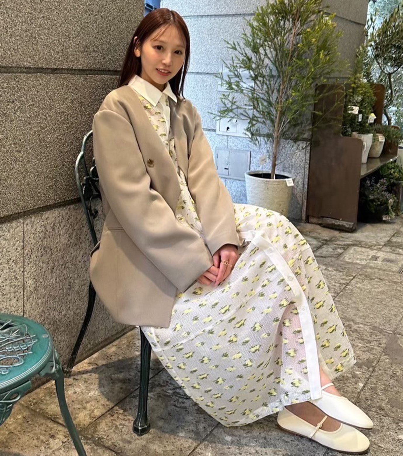 LE CIEL BLEU リステア 花柄 ジャガード アシンメトリー スカート ル シェル ブルー - LE CIEL BLEU | Flower Jacquard | RESTIR