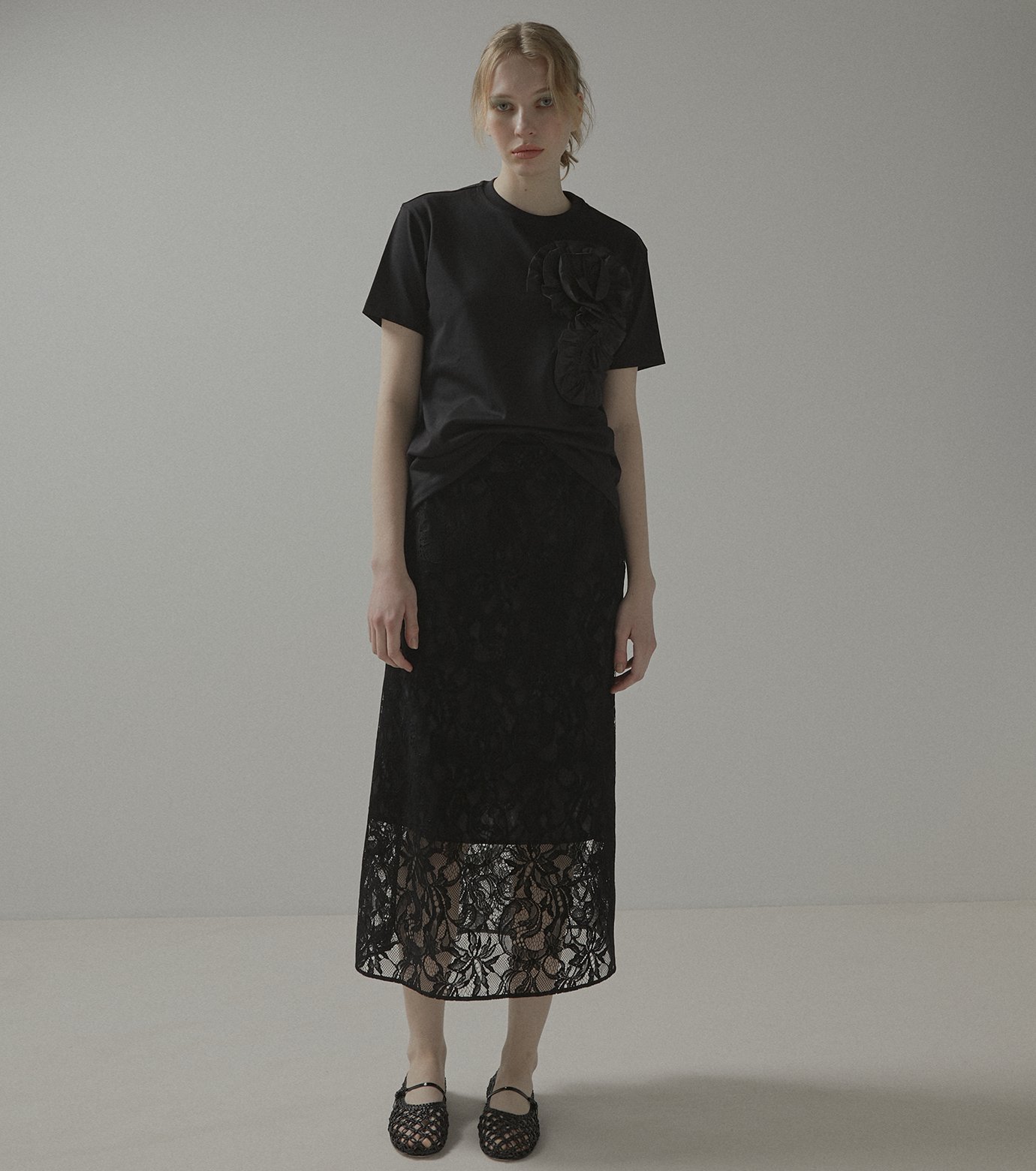 ル シェル ブルー - LE CIEL BLEU | Flocky Lace Skirt-Black-34の通販 