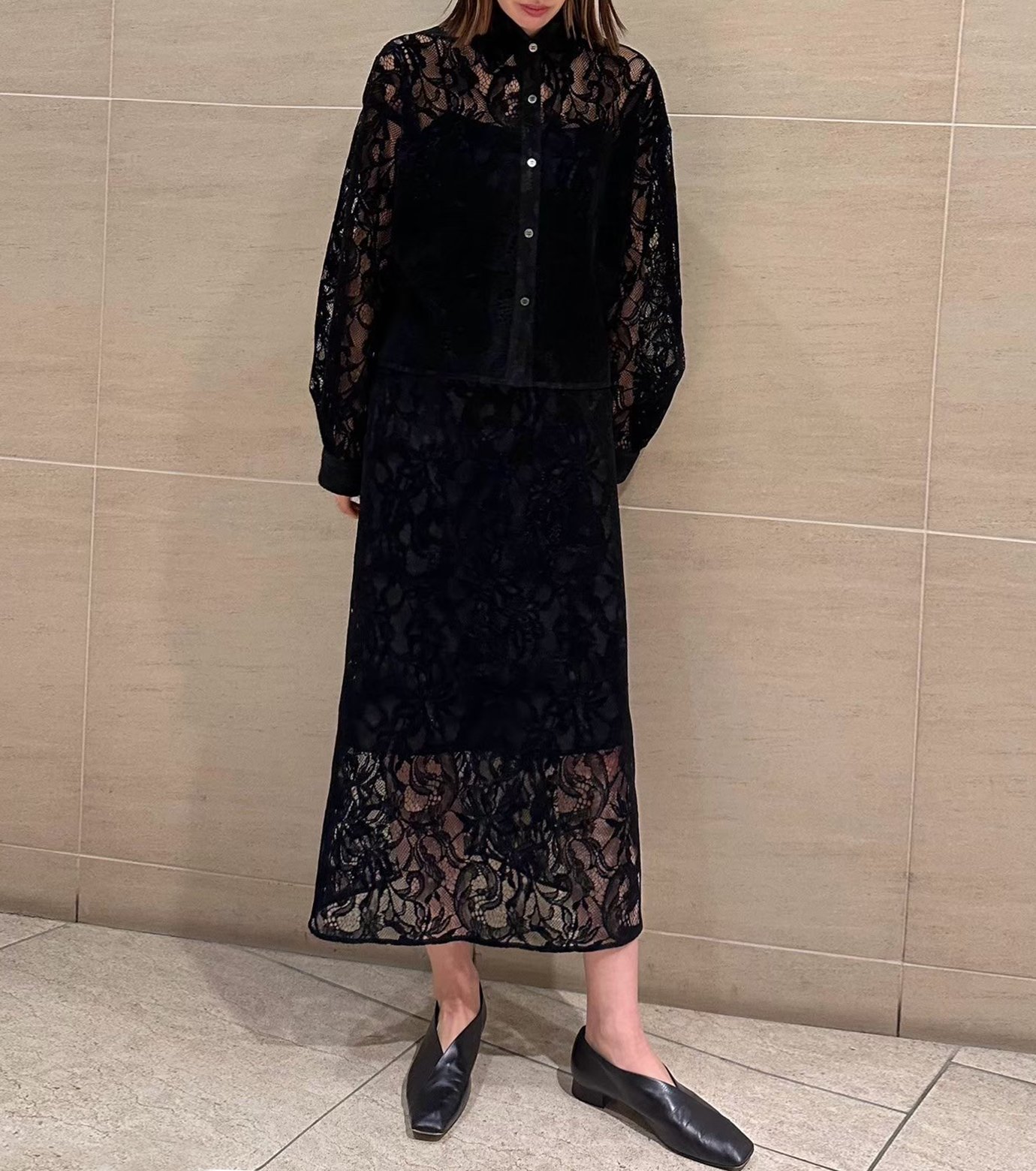 ル シェル ブルー - LE CIEL BLEU | Flocky Lace Skirt-Black-34の通販 