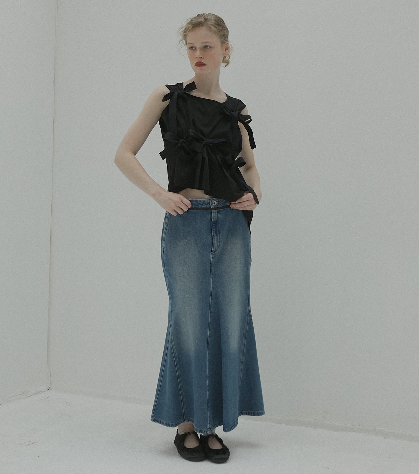 LE CIEL BLUE ルシェルブルー デニムスカート ル シェル ブルー - LE CIEL BLEU | Flared Denim Skirt-Blue-36
