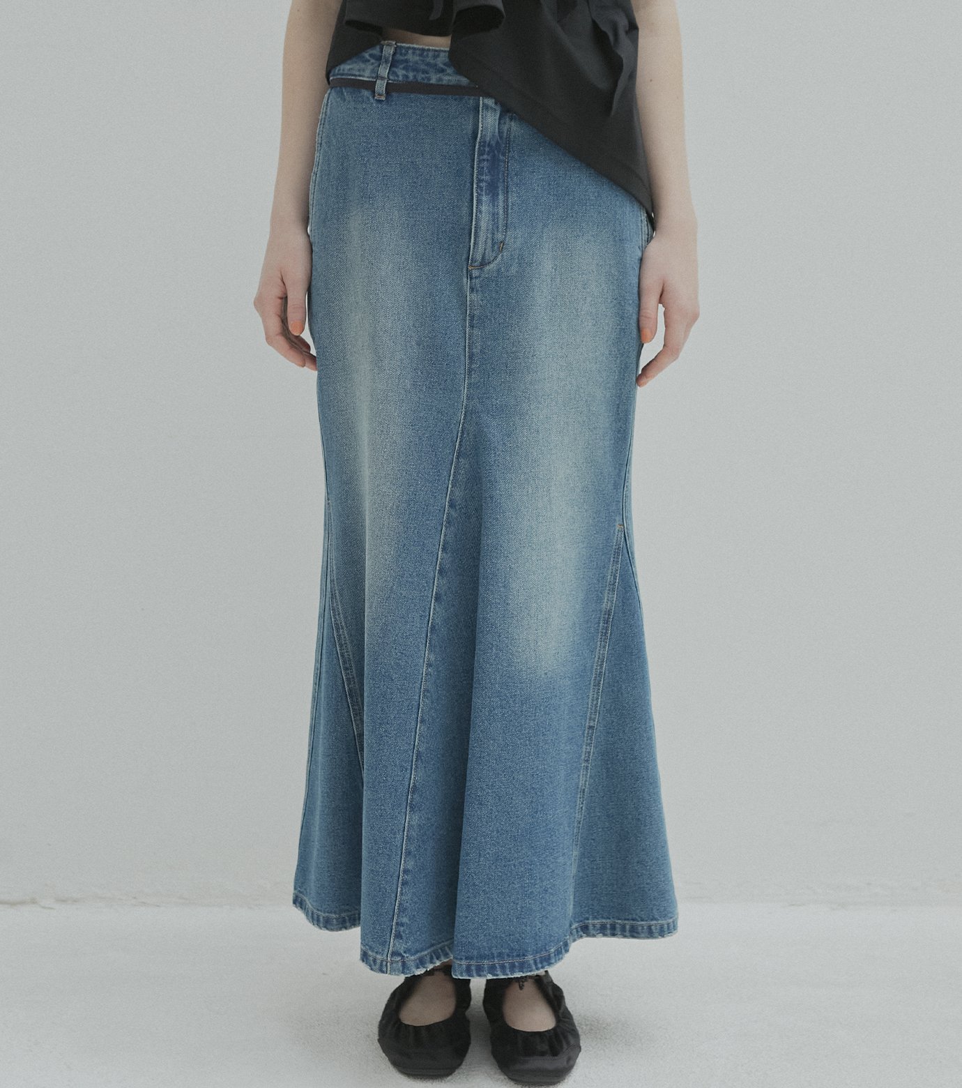 ルシェルブルー　LE CIEL BLEU デニムスカート ル シェル ブルー - LE CIEL BLEU | Flared Denim Skirt-Blue-36