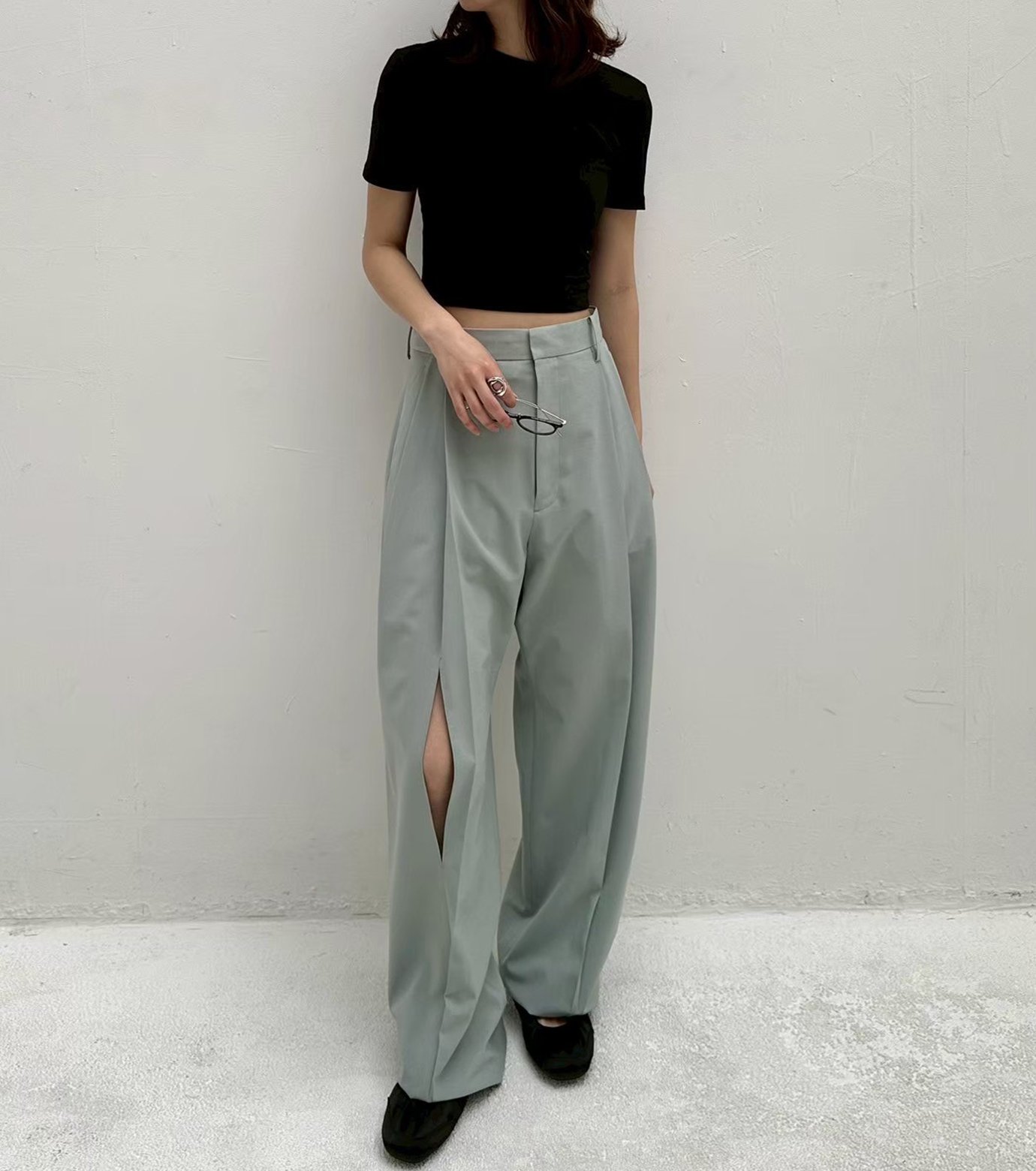 値下げ相談可LE CIEL BLEU ル シェル ブルー - LE CIEL BLEU | Wide Leg Trousers w/Cut Out
