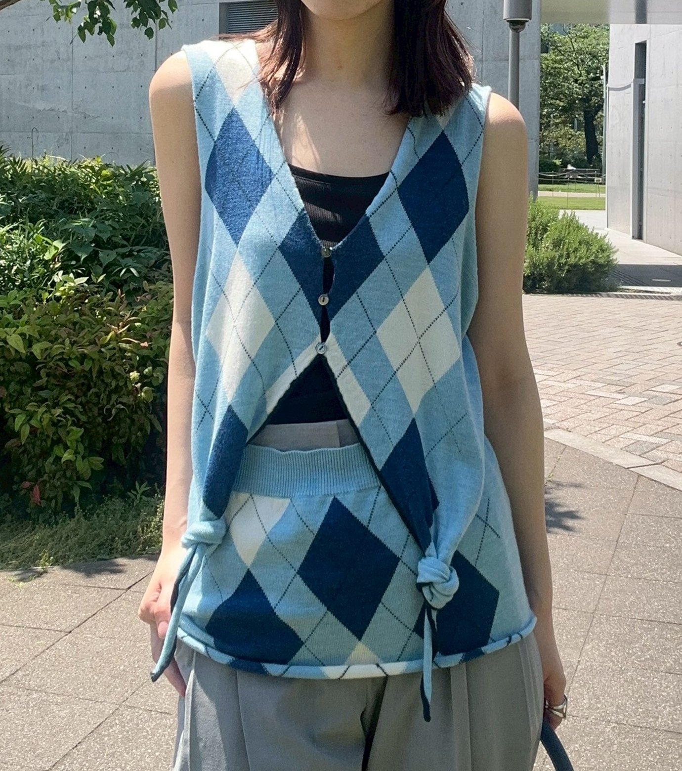 トップス IRENE Argyle Knit Vest Light Blue アイレネ - IRENE | Argyle Knit Vest-Light Blue-36の通販
