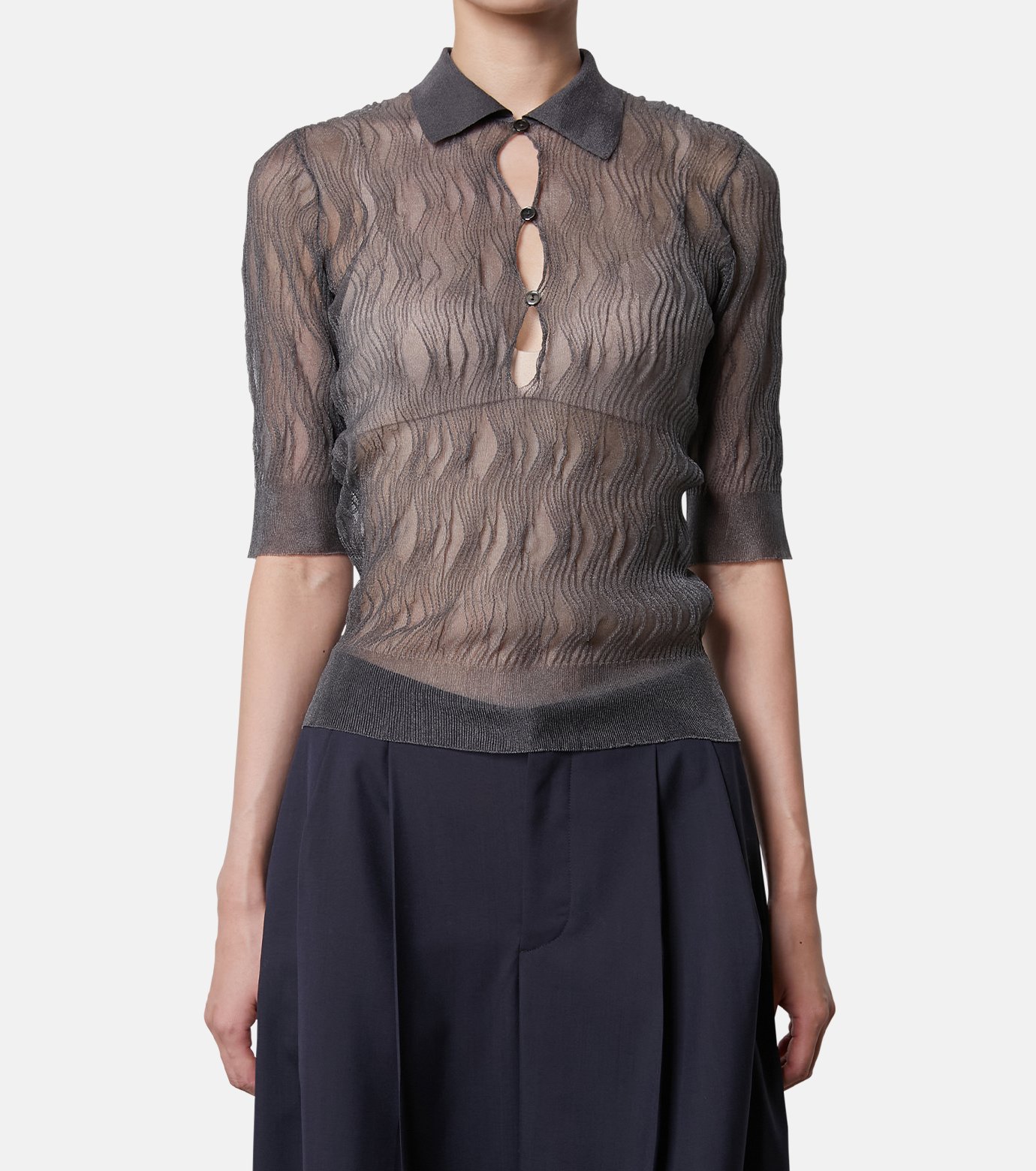 アイレネ - IRENE | Wave Pattern Knit Polo-Gray-36の通販