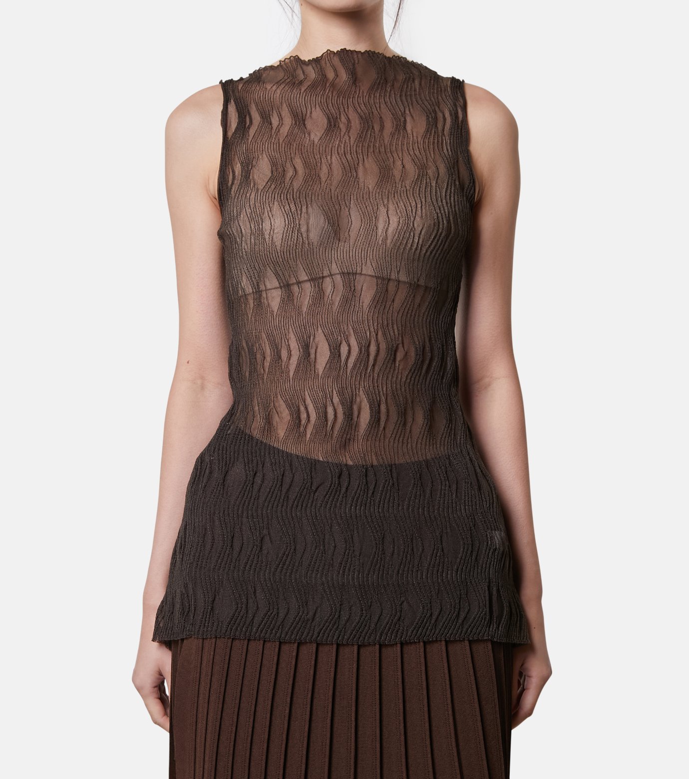 アイレネ　IRENE デザイントップス　36 アイレネ - IRENE | Wave Pattern Knit Tops-Brown-36の通販
