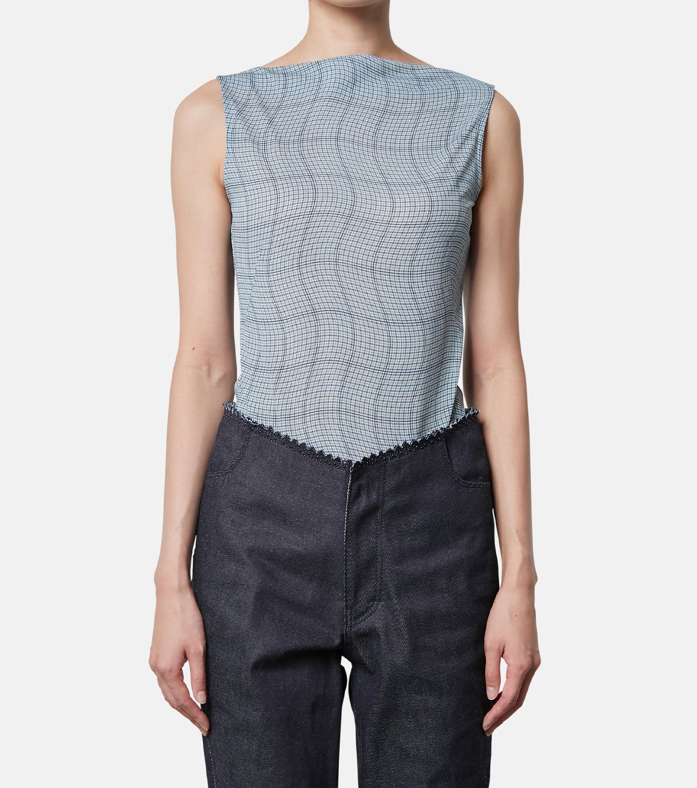 アイレネ IRENE デザイントップス アイレネ - IRENE | Distorted Check Body Suit Tops-Blue-36の