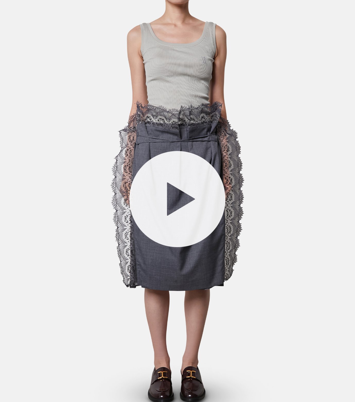 アイレネ - IRENE | Lace Trim Apron Tailored Short-Gray-34の
