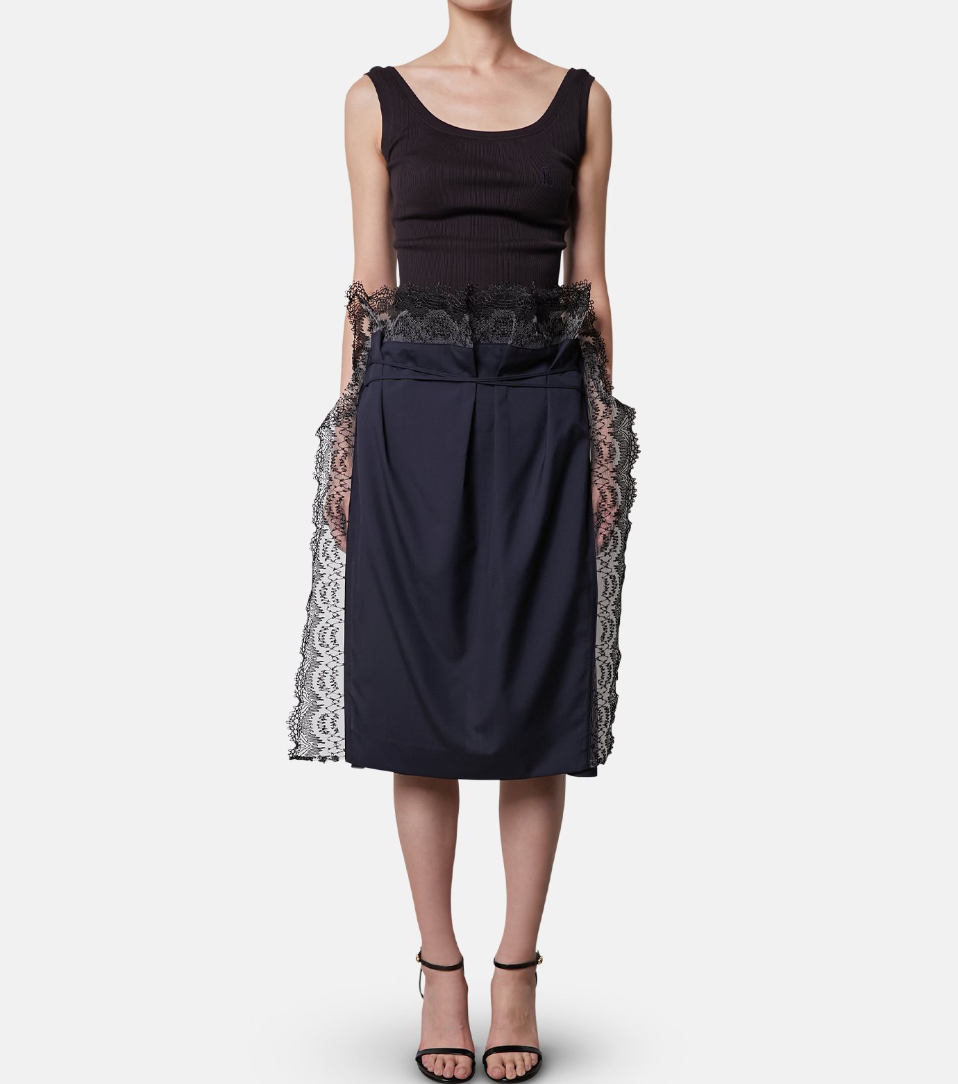 アイレネ - IRENE | Lace Trim Apron Tailored Short-Navy-36の