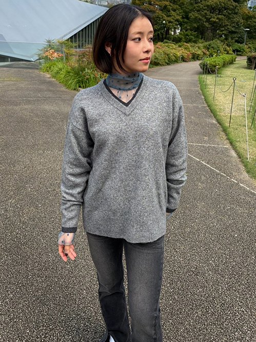 Contrast Collar V-Neck Pullover