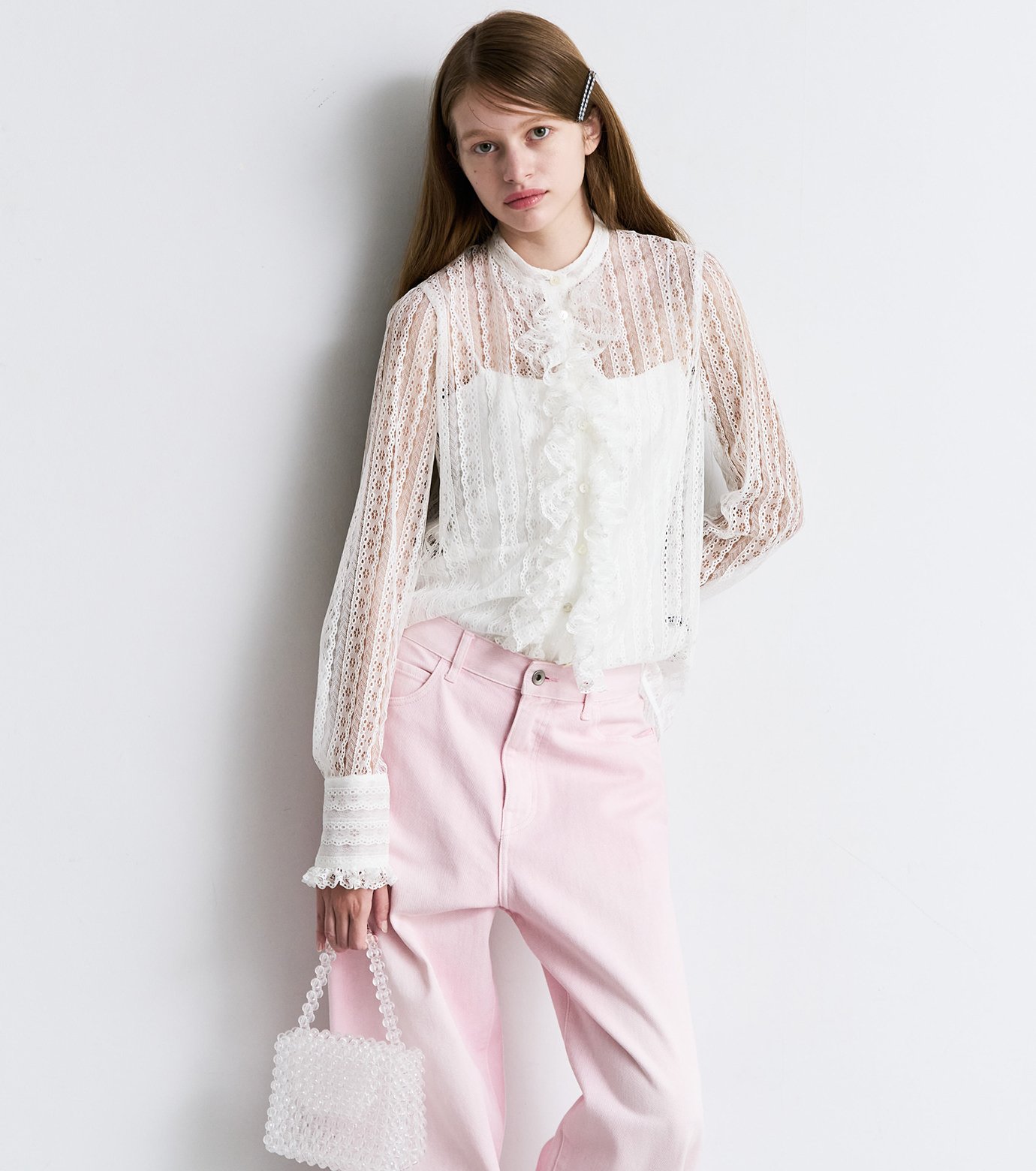 ル シェル ブルー - LE CIEL BLEU | Lace Ruffle Detail Blouse-Off