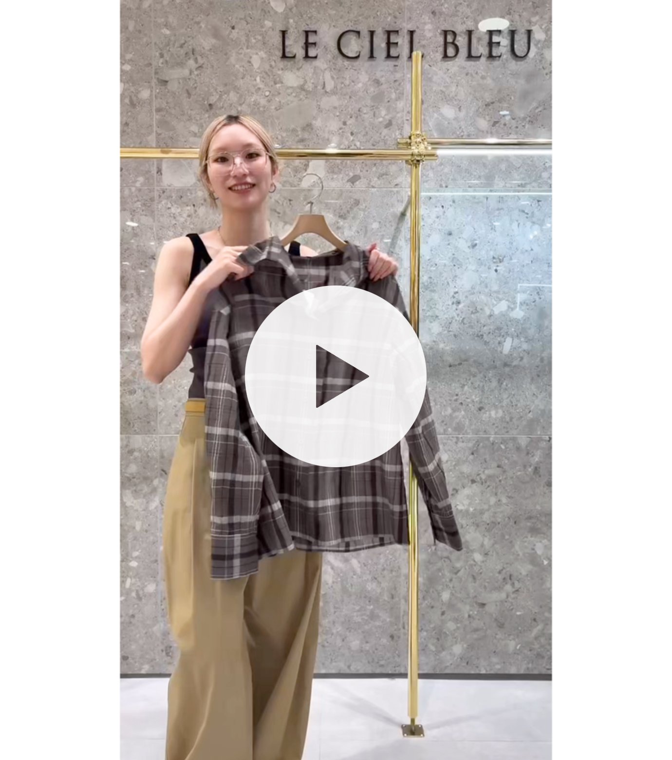 ル シェル ブルー - LE CIEL BLEU | Sheer Plaid Shirt-Brown-36の通販 