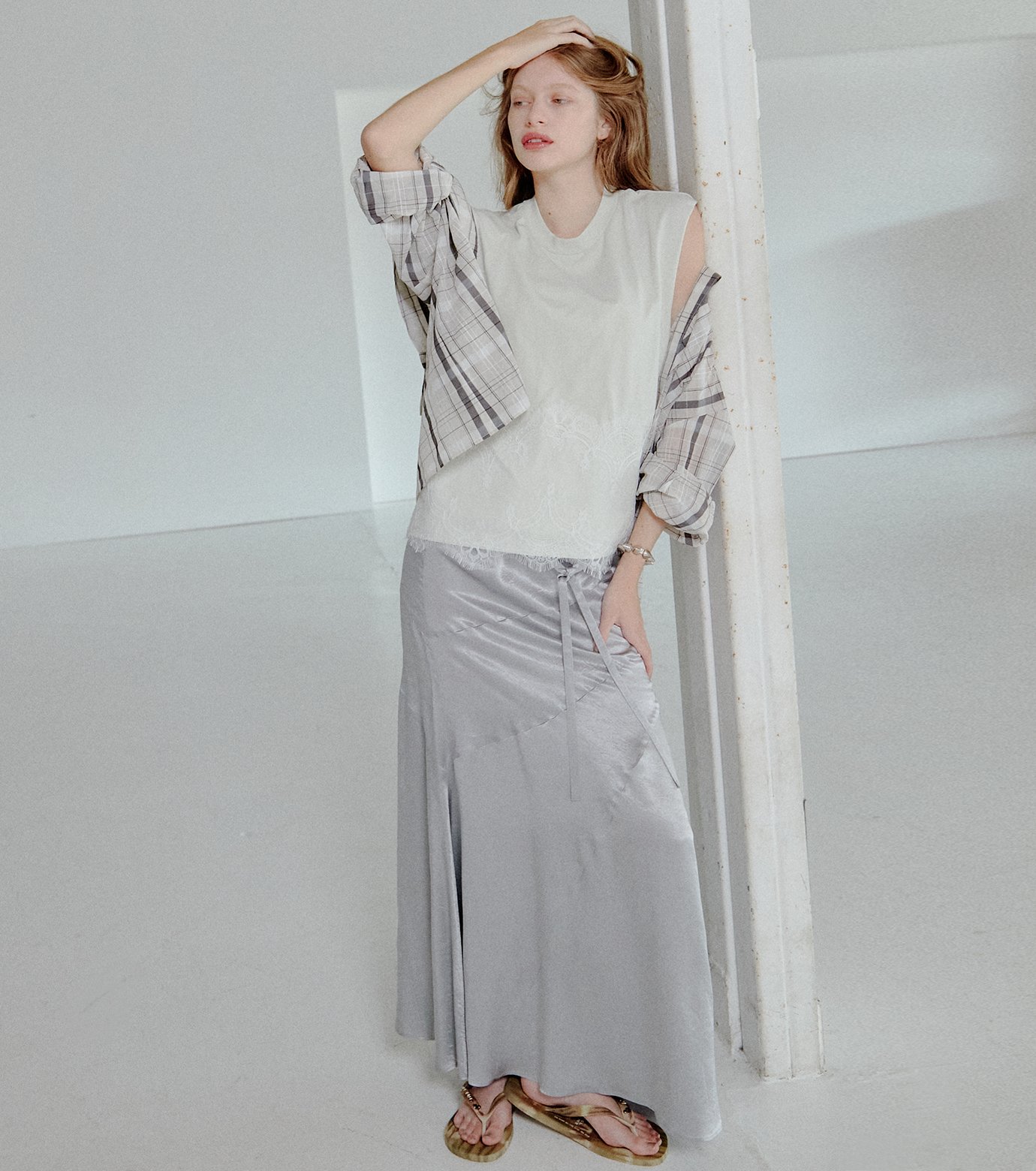 ル シェル ブルー - LE CIEL BLEU | Sheer Plaid Shirt-Ivory-36の通販 