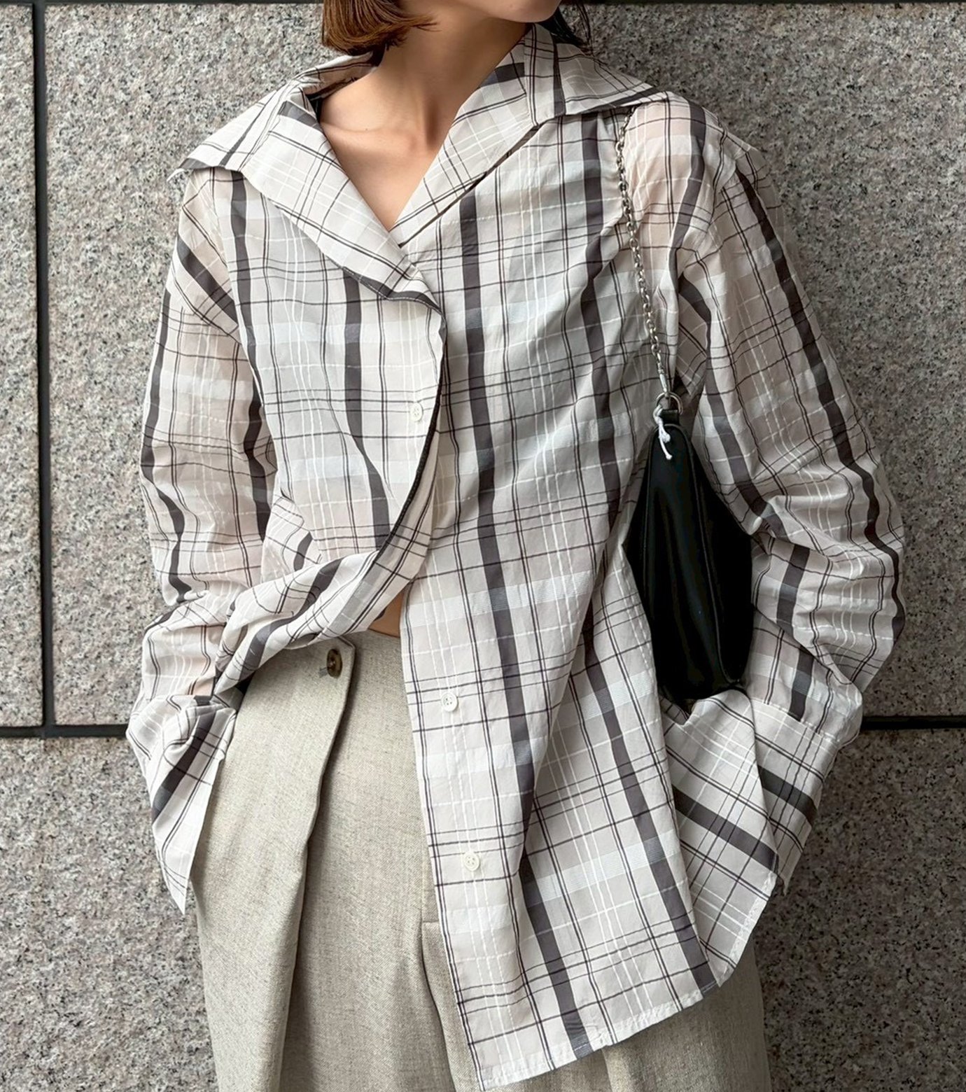 ル シェル ブルー - LE CIEL BLEU | Sheer Plaid Shirt-Ivory-36の通販 