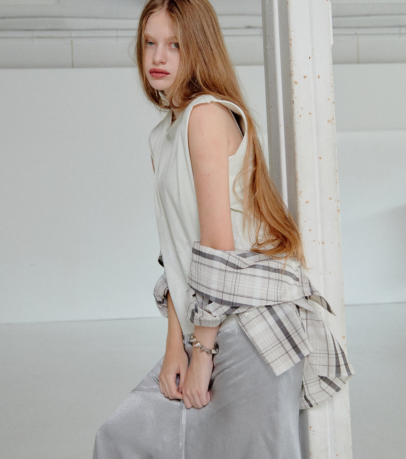 ル シェル ブルー - LE CIEL BLEU | Sheer Plaid Shirt-Ivory-36の通販 