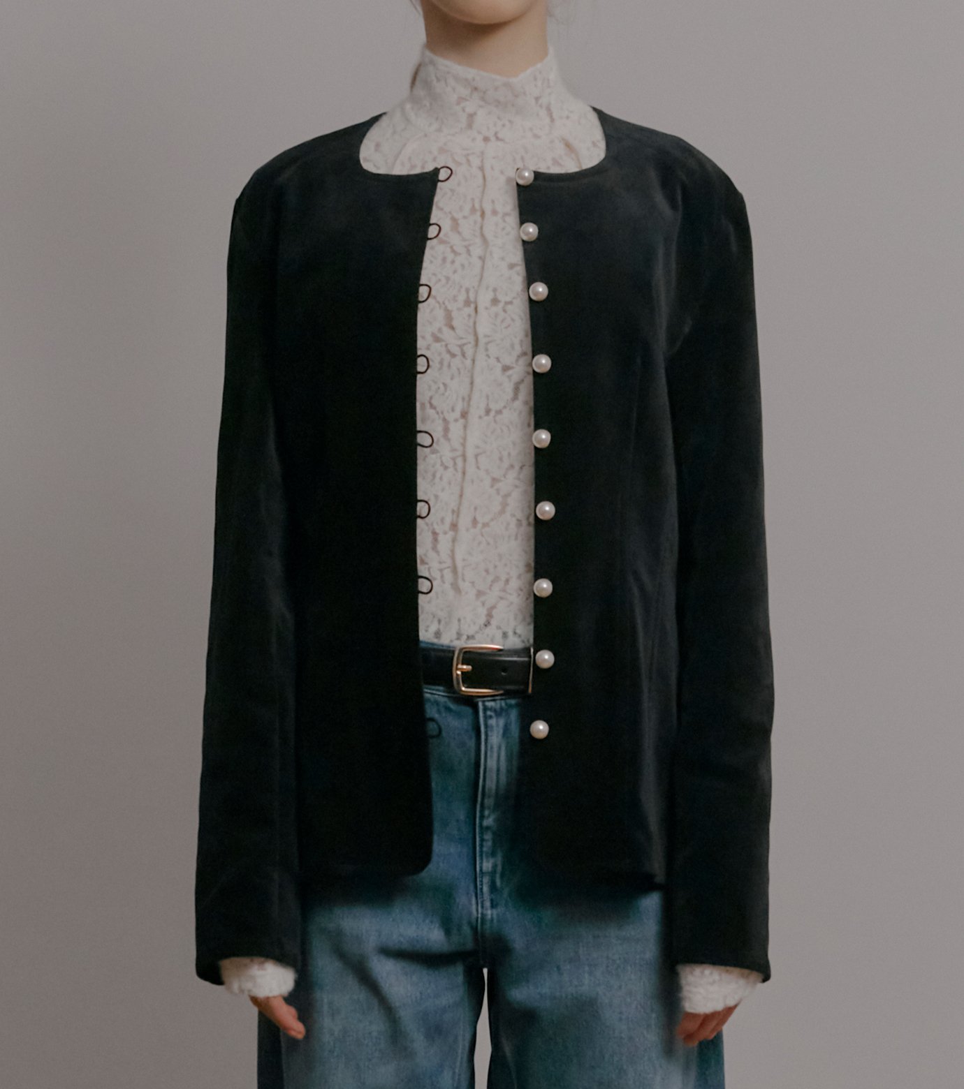 ルシェルブルー ベルベットパールボタンジャケット ル シェル ブルー - LE CIEL BLEU | Velvet Shirt Jacket w/Pearl