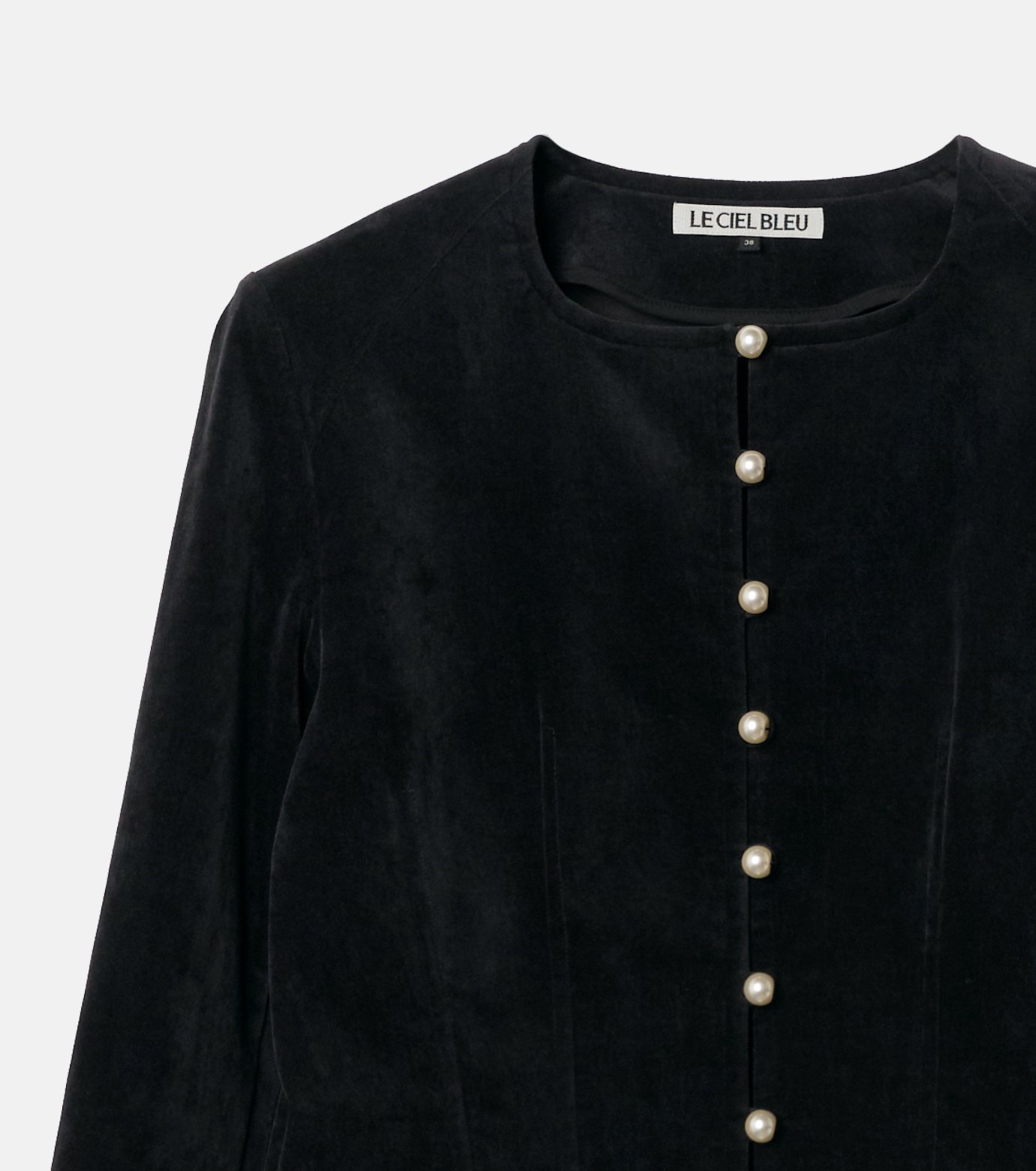 ルシェルブルー ベルベットパールボタンジャケット ル シェル ブルー - LE CIEL BLEU | Velvet Shirt Jacket w/Pearl
